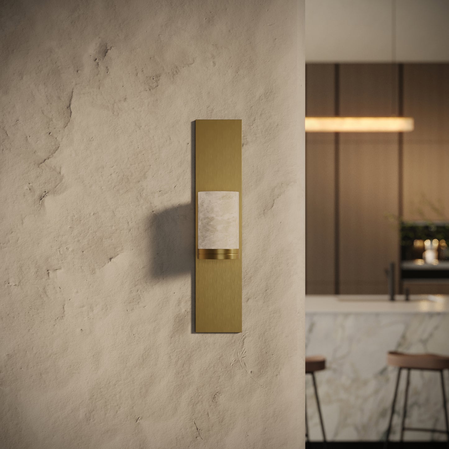 Perluna Alabaster IP44 LED Wall Sconce Light Brushed Gold 550mm