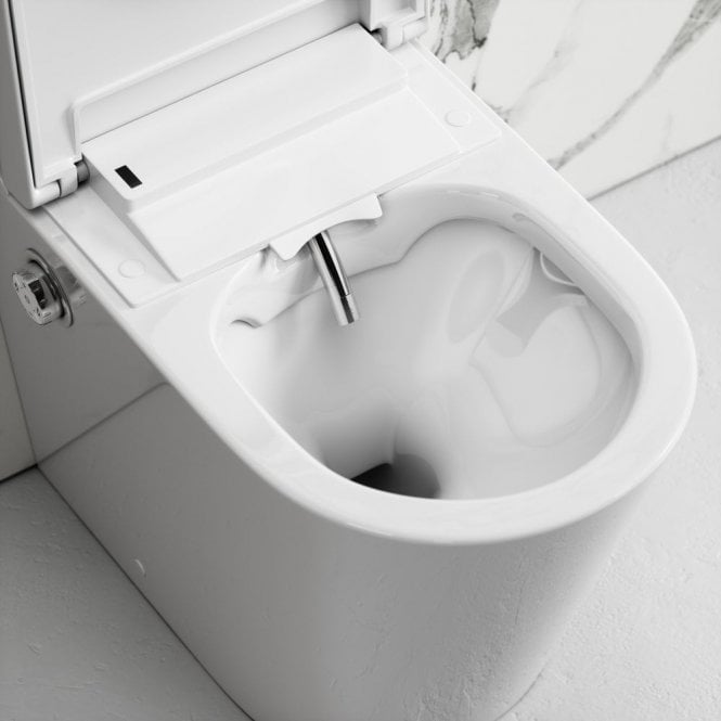 Intellismart Back To Wall Rimless Bidet Toilet with Concealed Cistern and Chrome Flush Plate