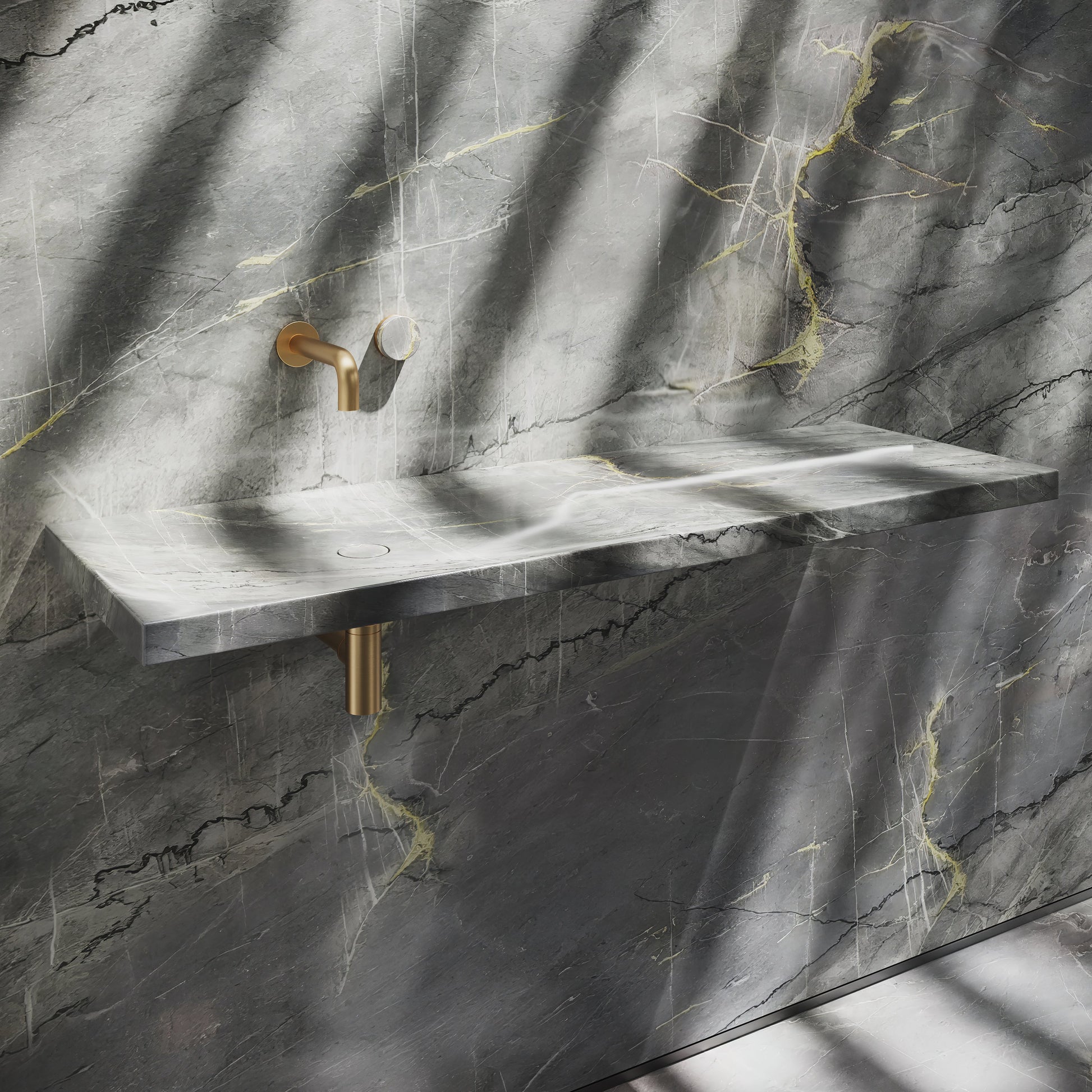 Levitare Amazon Blue Marble Ultra Thin Wall Mounted Basin 1200mm (Offset Waste)