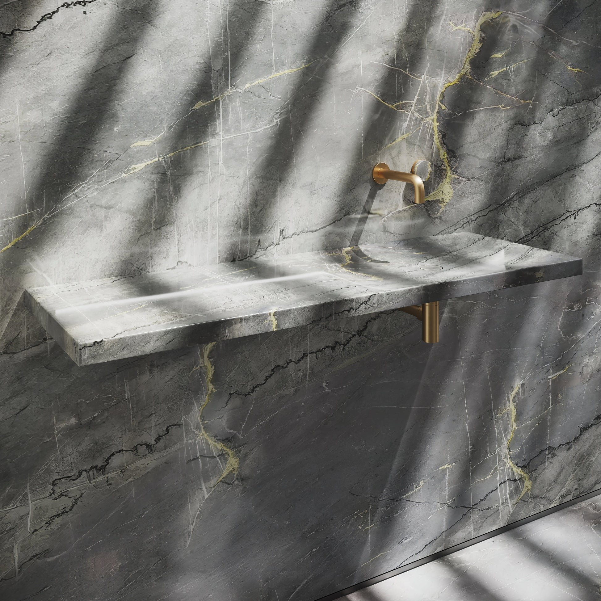 Levitare Amazon Blue Marble Ultra Thin Wall Mounted Basin 1200mm (Offset Waste)