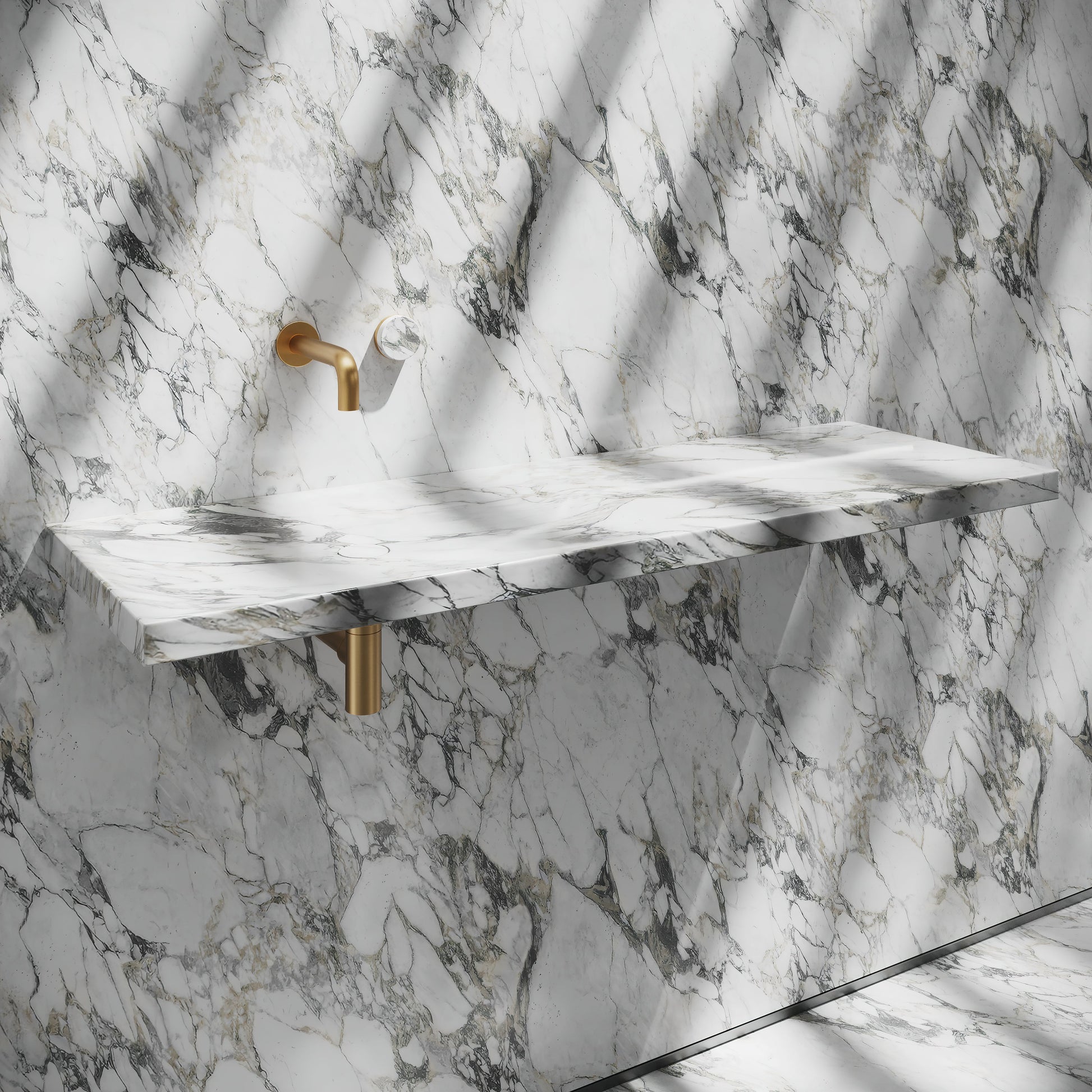 Levitare Arabescato Marble Ultra Thin Wall Mounted Basin 1200mm (Offset Waste)