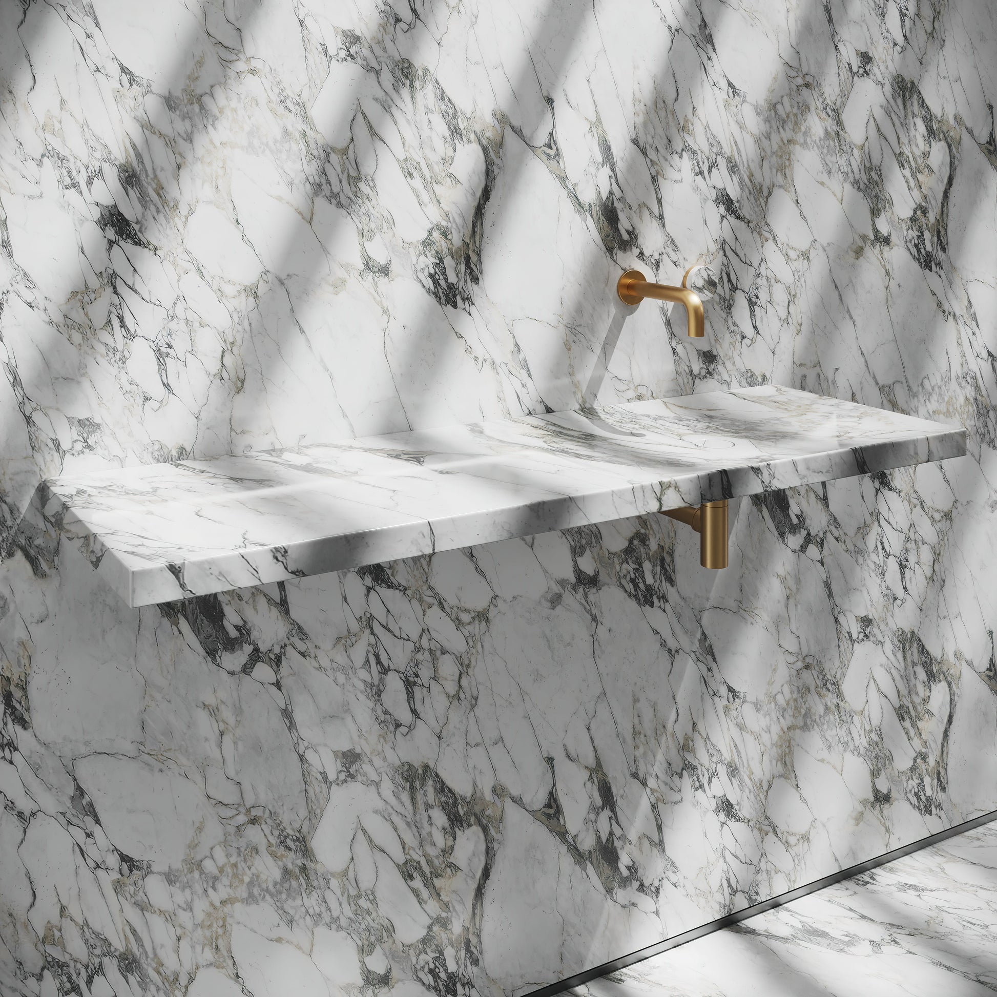 Levitare Arabescato Marble Ultra Thin Wall Mounted Basin 1200mm (Offset Waste)