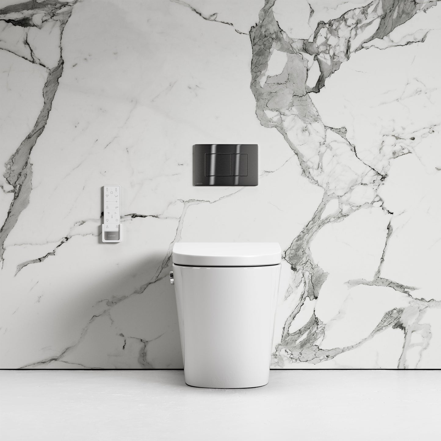 Intellismart Back To Wall Rimless Bidet Toilet with Concealed Cistern and Gunmetal Flush Plate