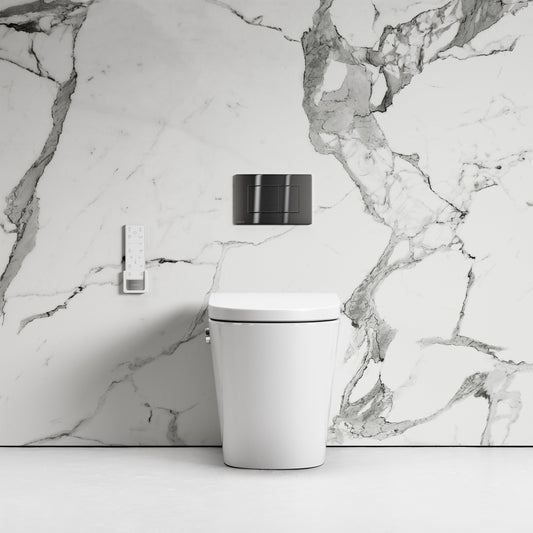 Intellismart Back To Wall Rimless Bidet Toilet with Concealed Cistern and Gunmetal Flush Plate
