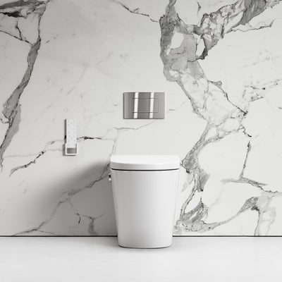 Intellismart Back To Wall Rimless Bidet Toilet with Concealed Cistern and Brushed Stainless Flush Plate