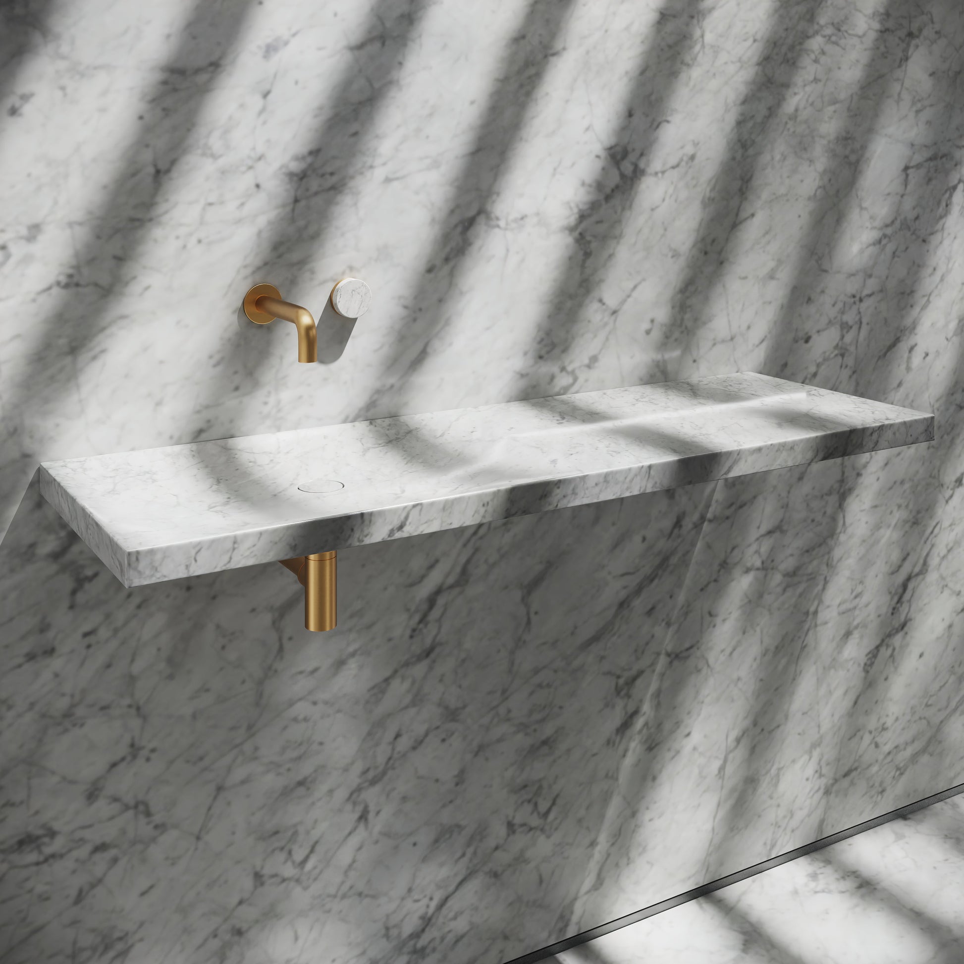 Levitare Carrara Marble Ultra Thin Wall Mounted Basin 1200mm (Offset Waste)