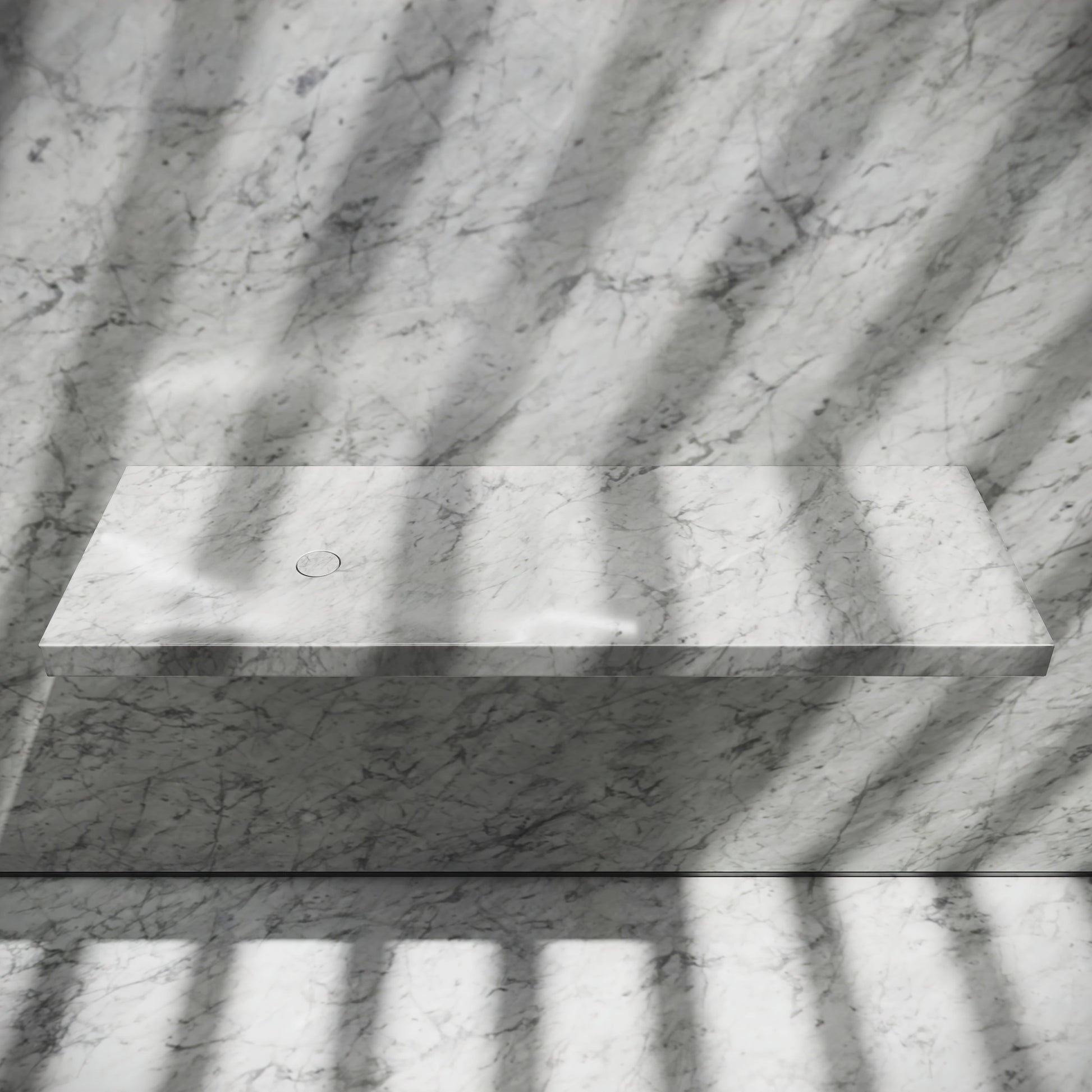 Levitare Carrara Marble Ultra Thin Wall Mounted Basin 1200mm (Offset Waste)