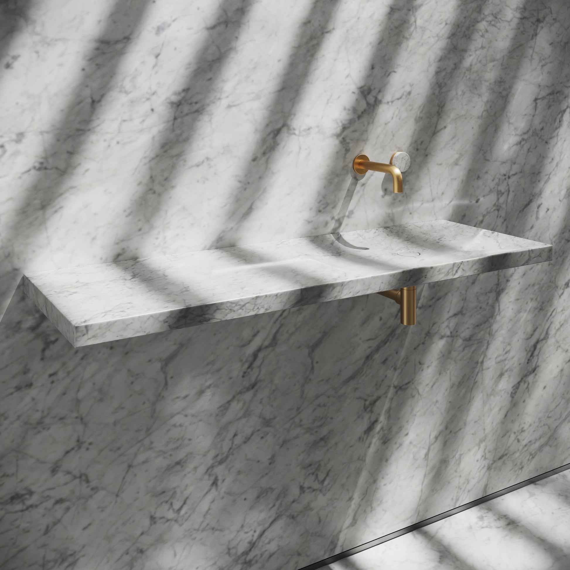 Levitare Carrara Marble Ultra Thin Wall Mounted Basin 1200mm (Offset Waste)