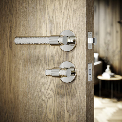 Chester Polished Nickel Hammered Bathroom WC Handle & Round Thumbturn Set