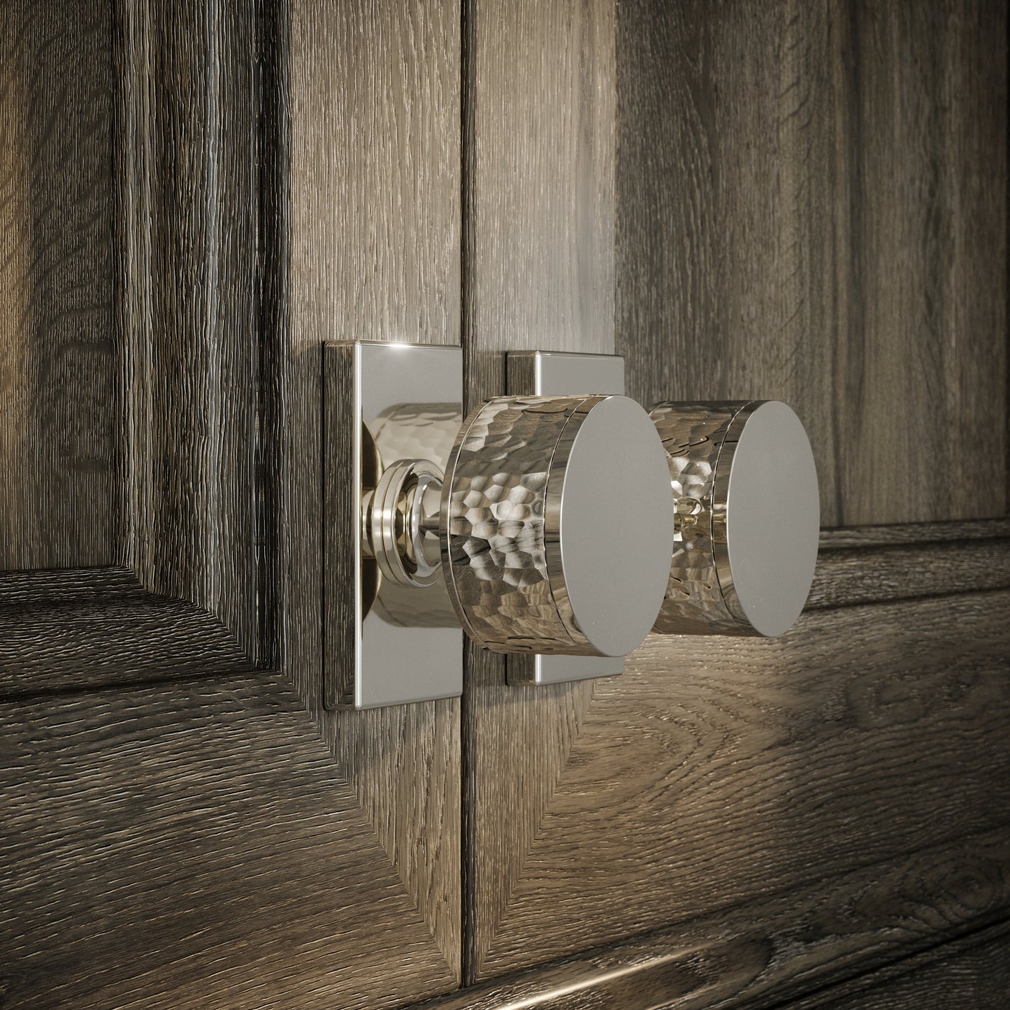 Chester Plate Polished Nickel Hammered Cabinet Door Knob
