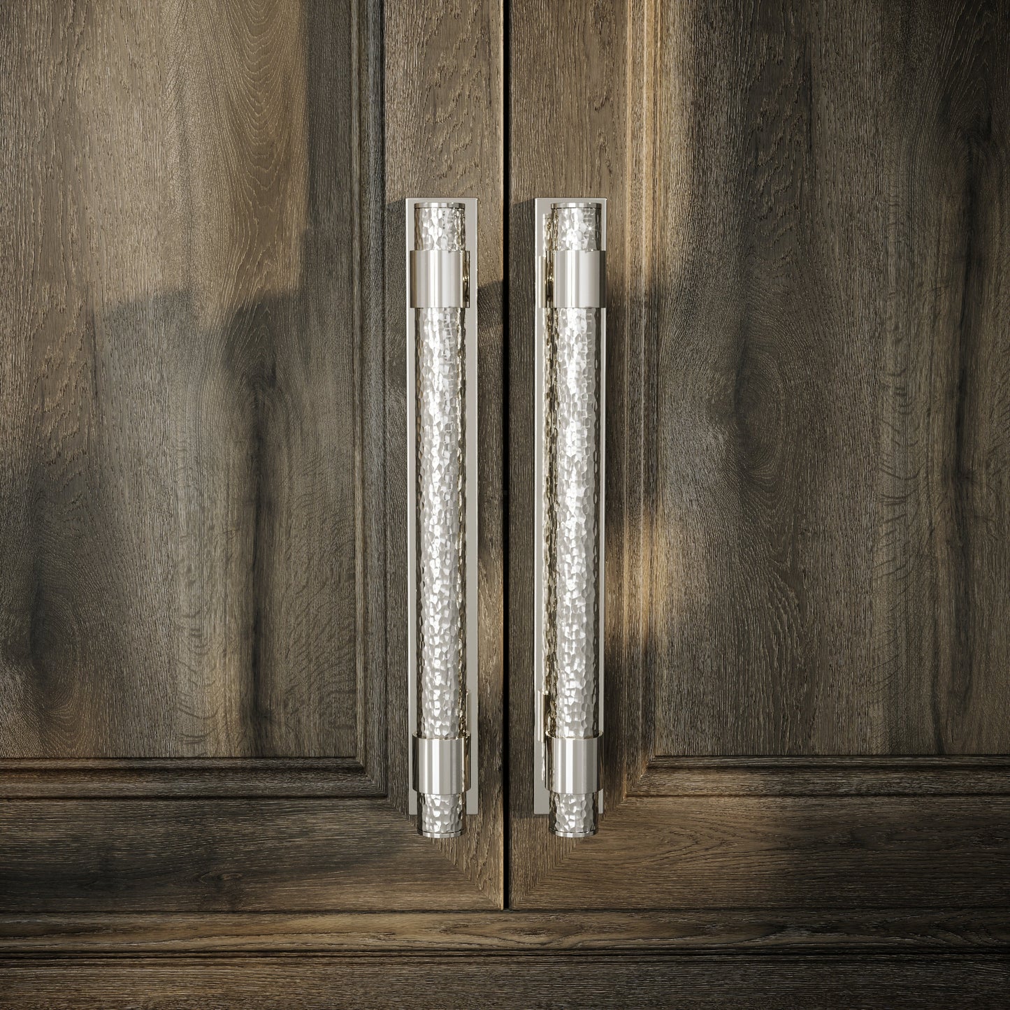 Chester Plate Polished Nickel Hammered Pull Bar Handle 250mm