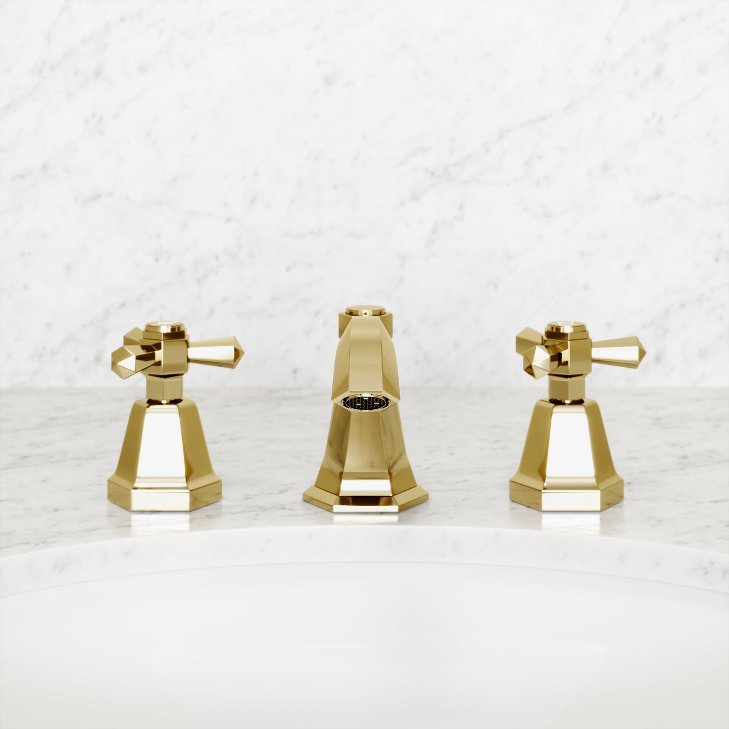 Eton Polished Brass Deck Mounted 3-Hole Basin Mixer Tap