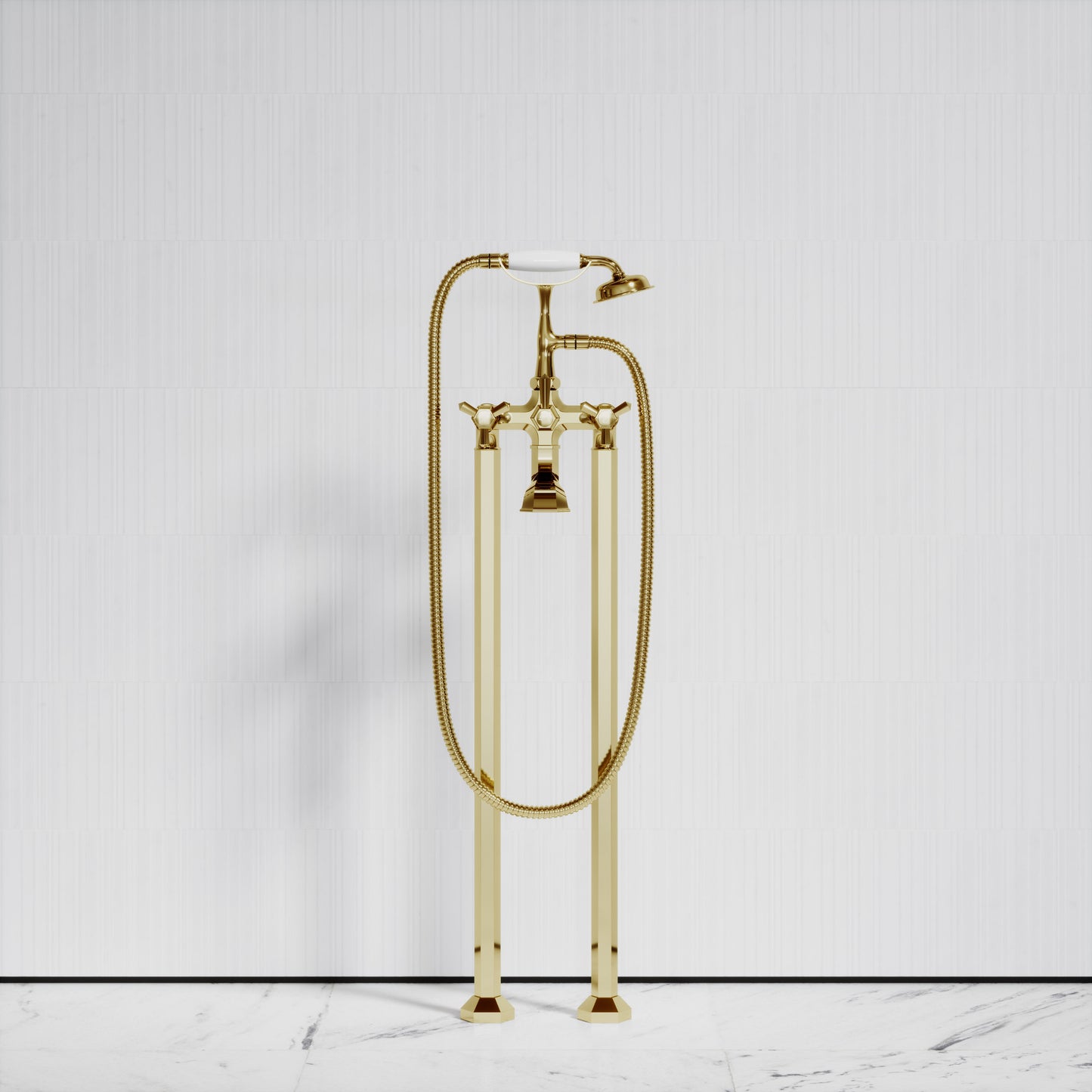 Eton Polished Brass Freestanding Bath Shower Tap
