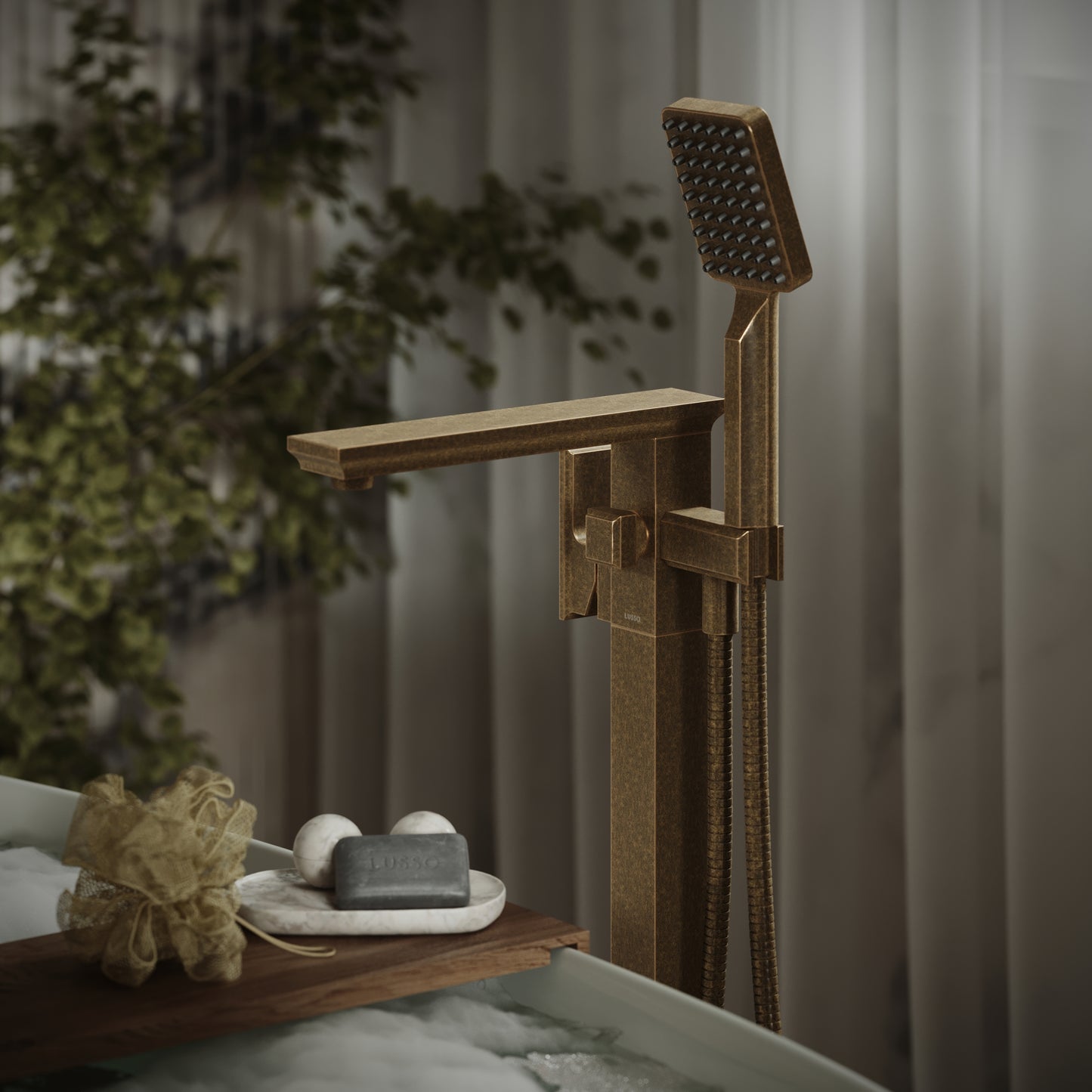 Baroque Aged Bronze Floorstanding Bath Shower Mixer Tap