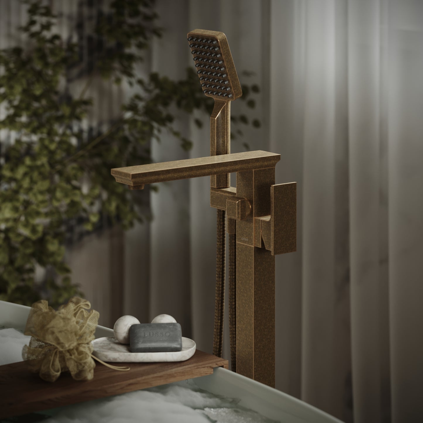 Baroque Aged Bronze Floorstanding Bath Shower Mixer Tap