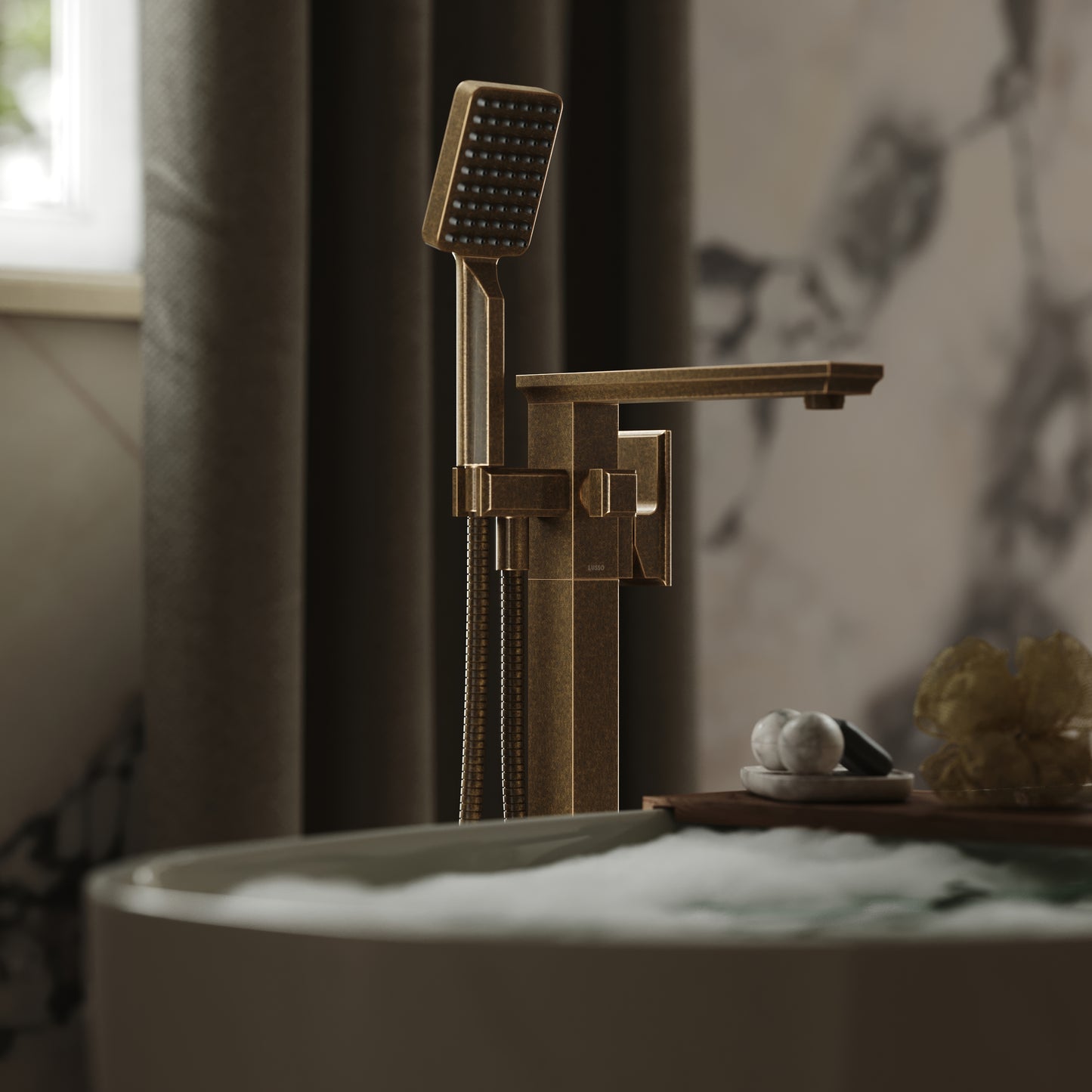 Baroque Aged Bronze Floorstanding Bath Shower Mixer Tap