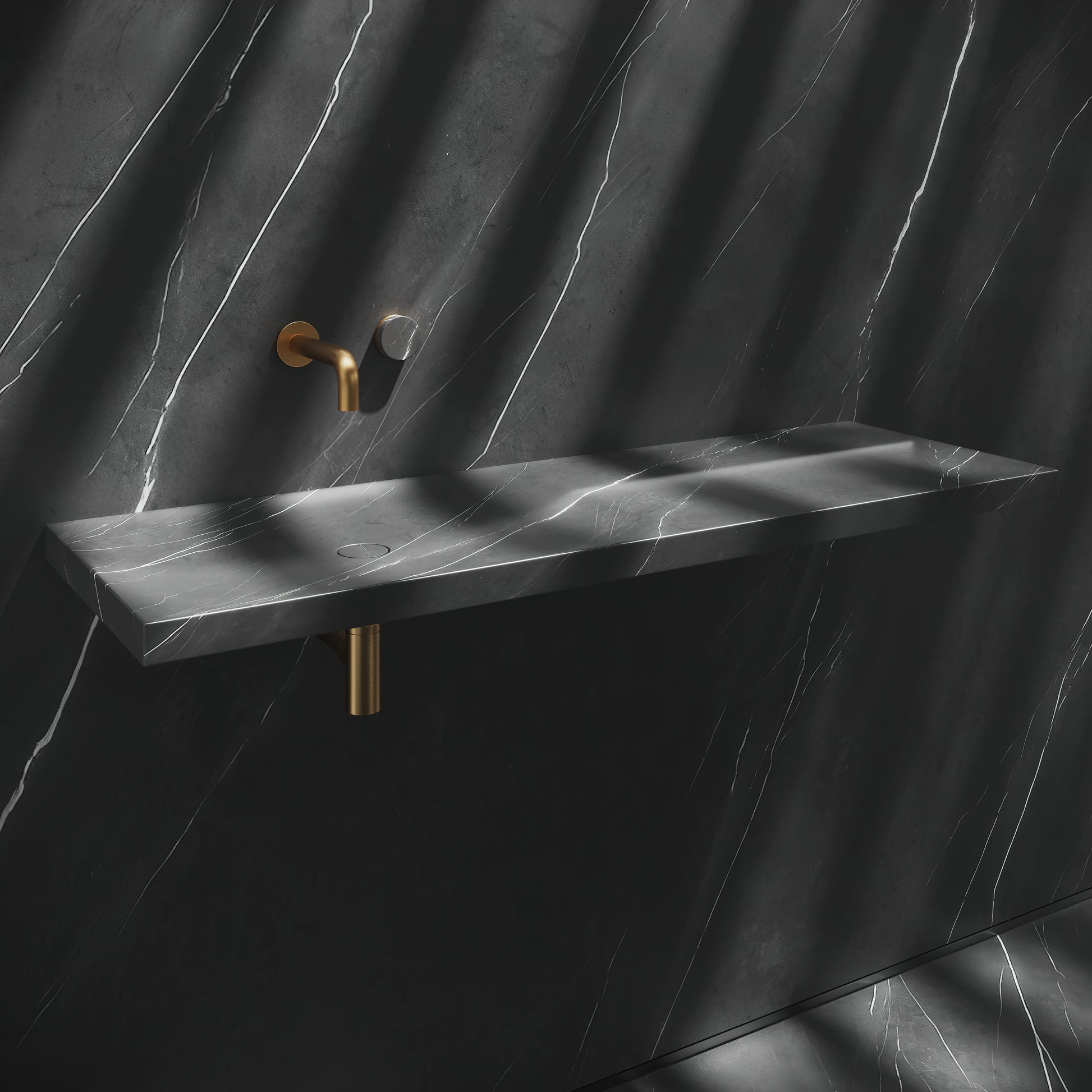 Levitare Pietra Grey Marble Ultra Thin Wall Mounted Basin 1200mm (Offset Waste)