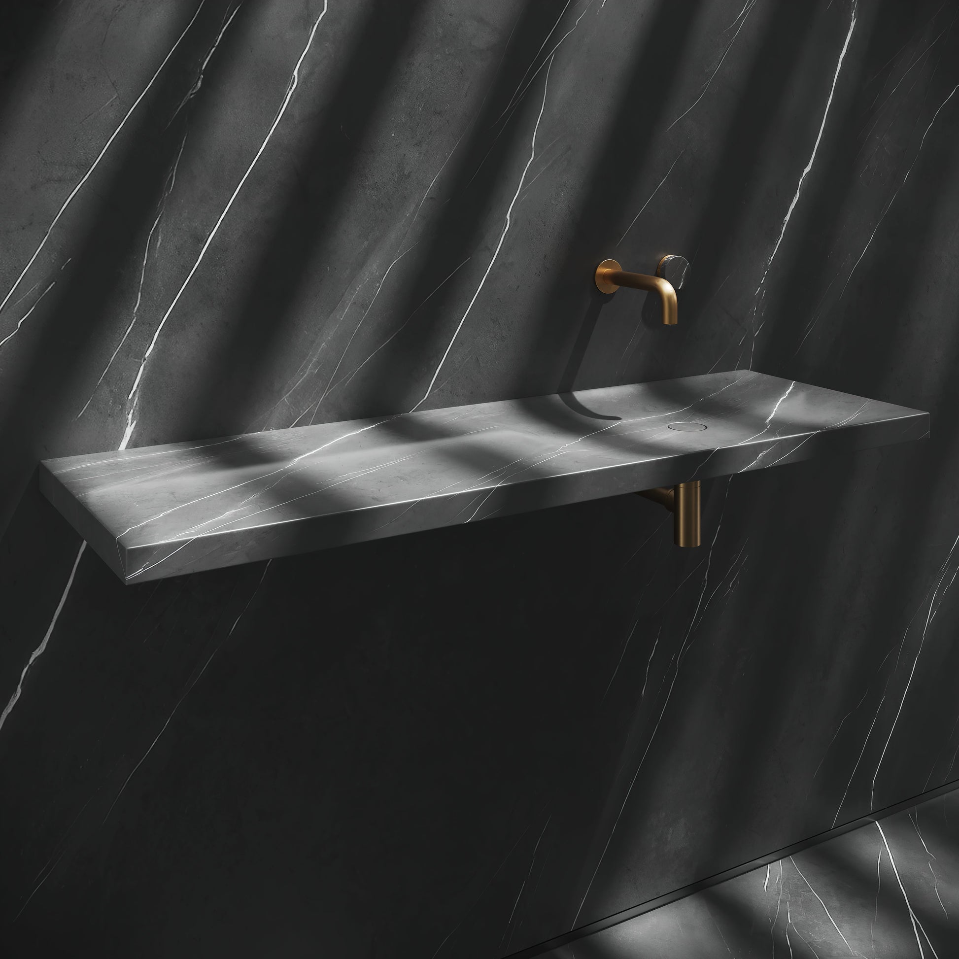 Levitare Pietra Grey Marble Ultra Thin Wall Mounted Basin 1200mm (Offset Waste)