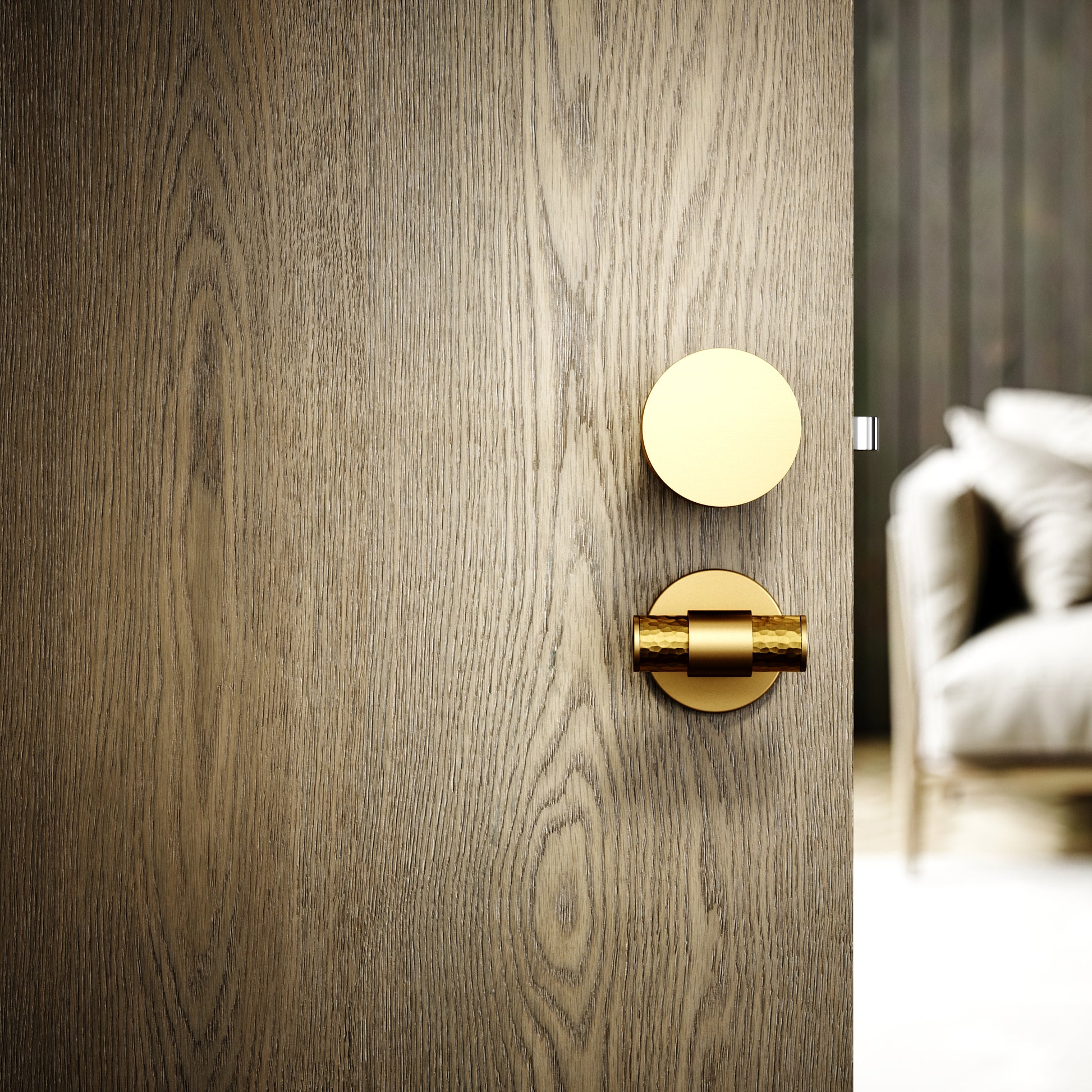 Grosvenor Brushed Gold Hammered Bathroom WC Knob & Round Thumbturn Set