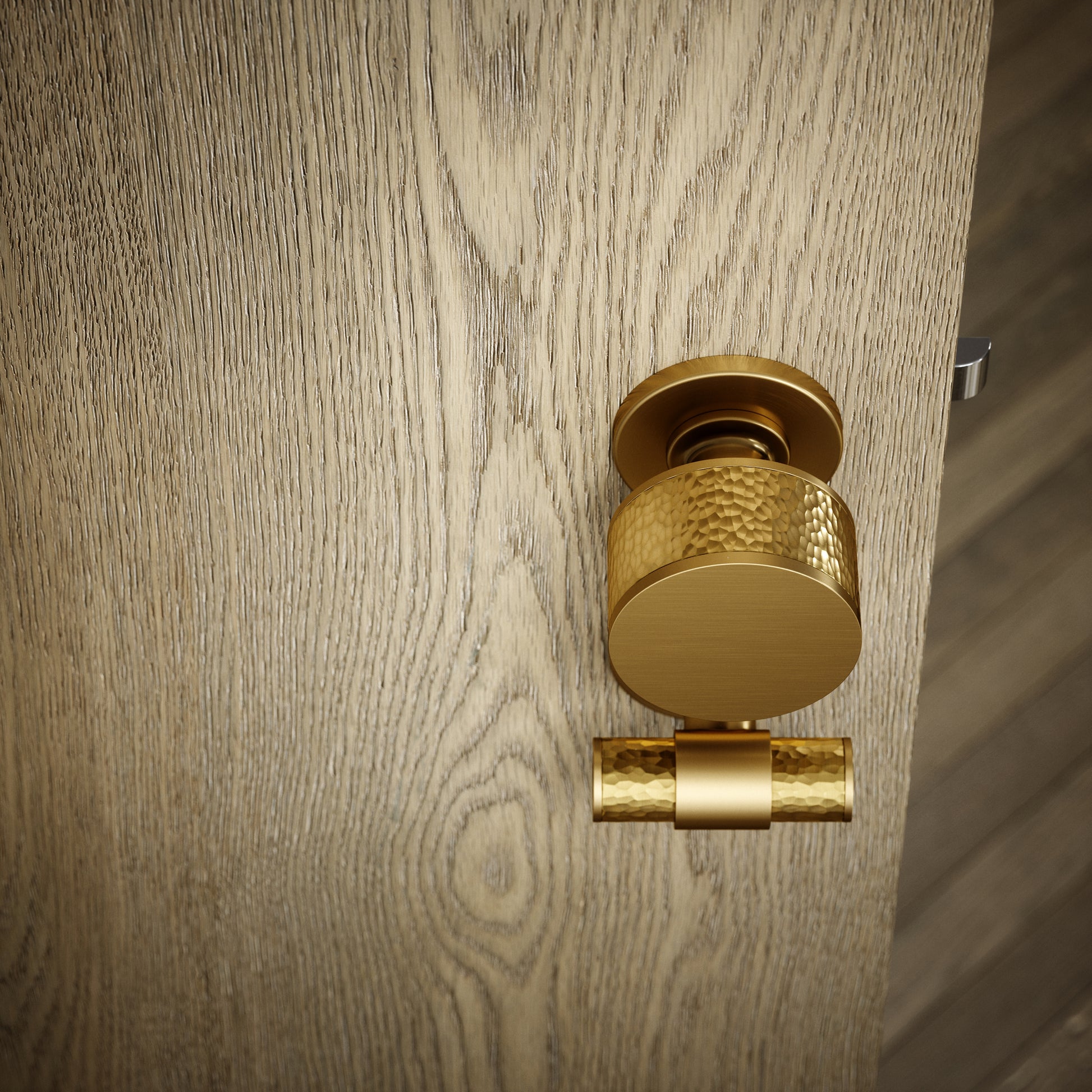 Grosvenor Brushed Gold Hammered Bathroom WC Knob & Round Thumbturn Set