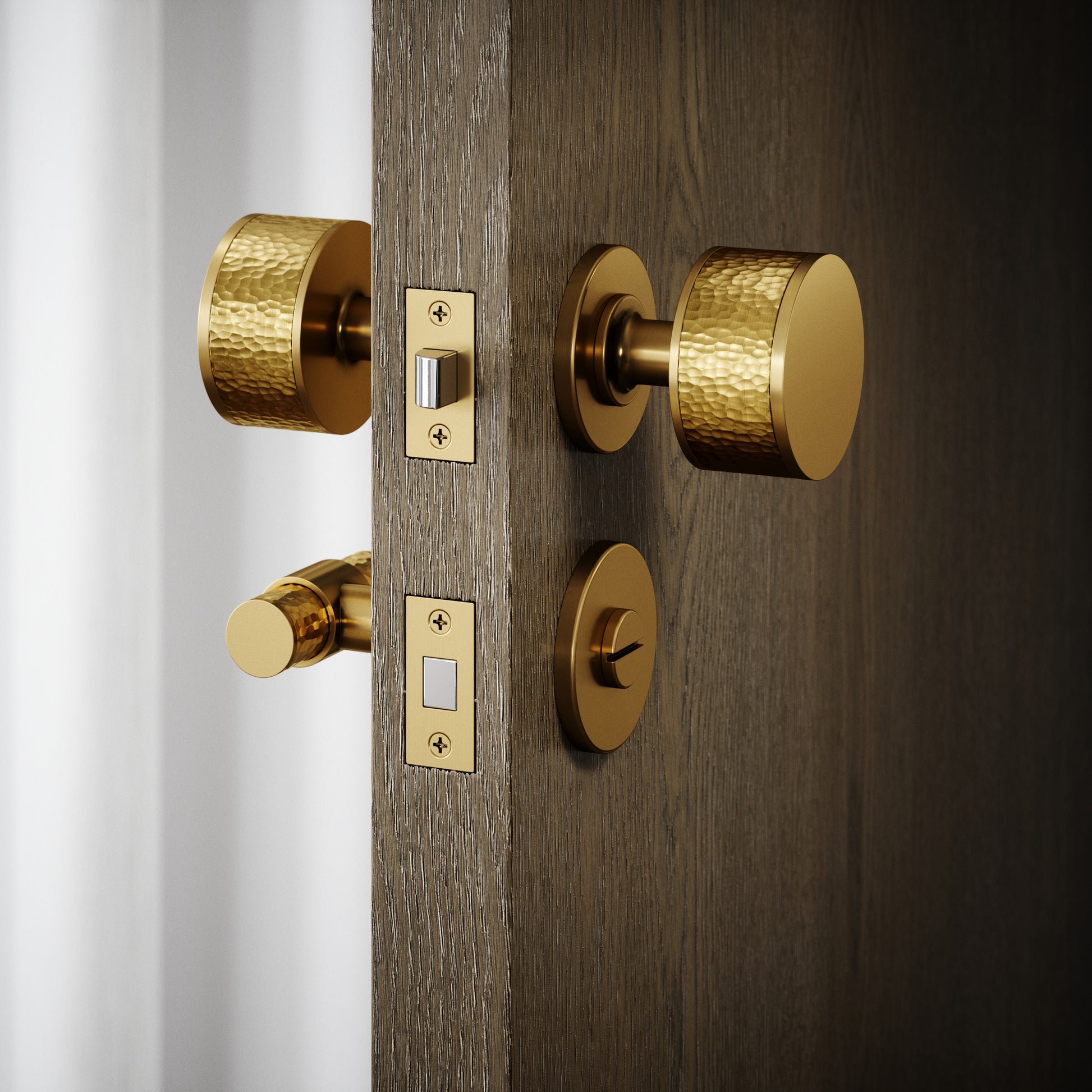 Grosvenor Brushed Gold Hammered Bathroom WC Knob & Round Thumbturn Set