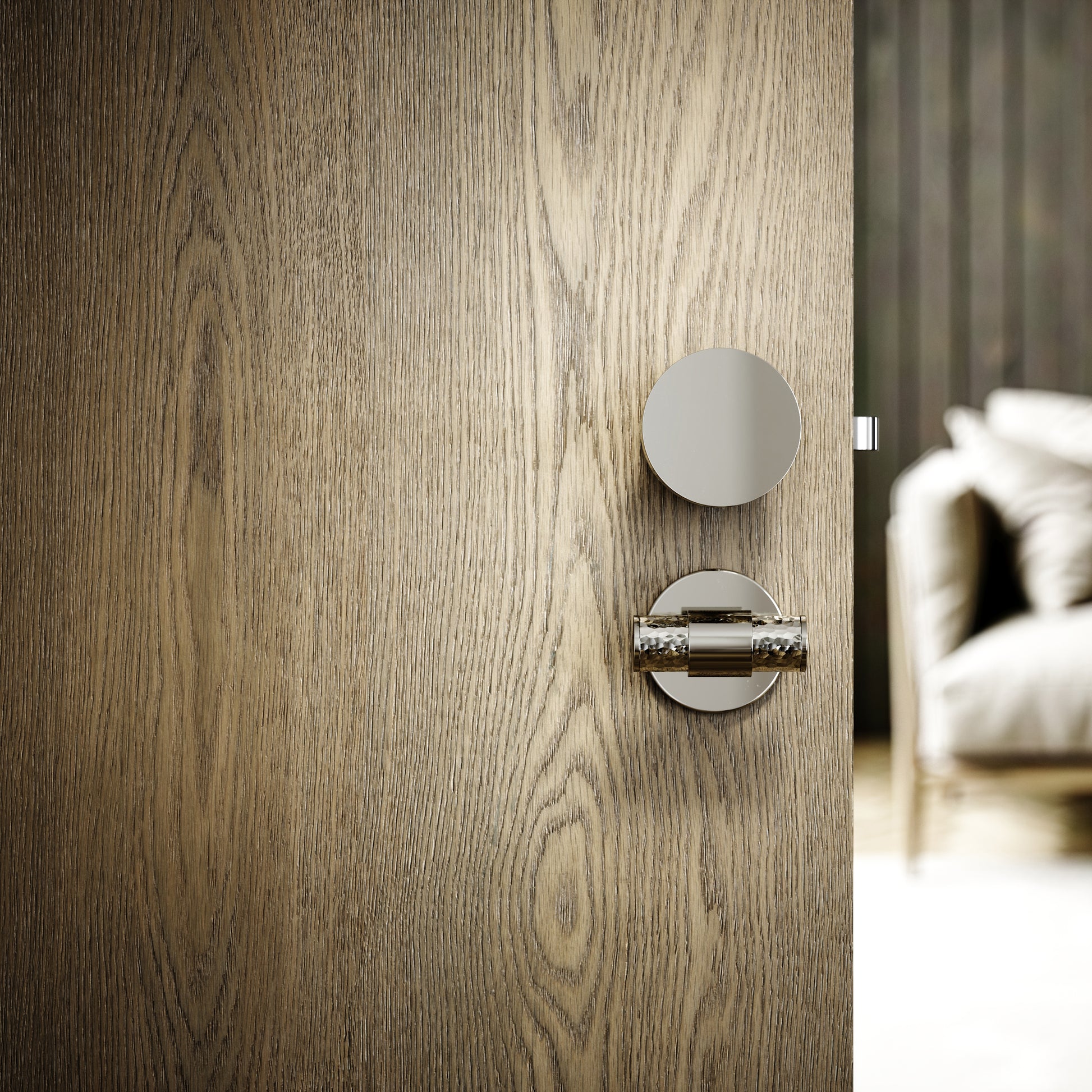 Grosvenor Polished Nickel Hammered Bathroom WC Knob & Round Thumbturn Set