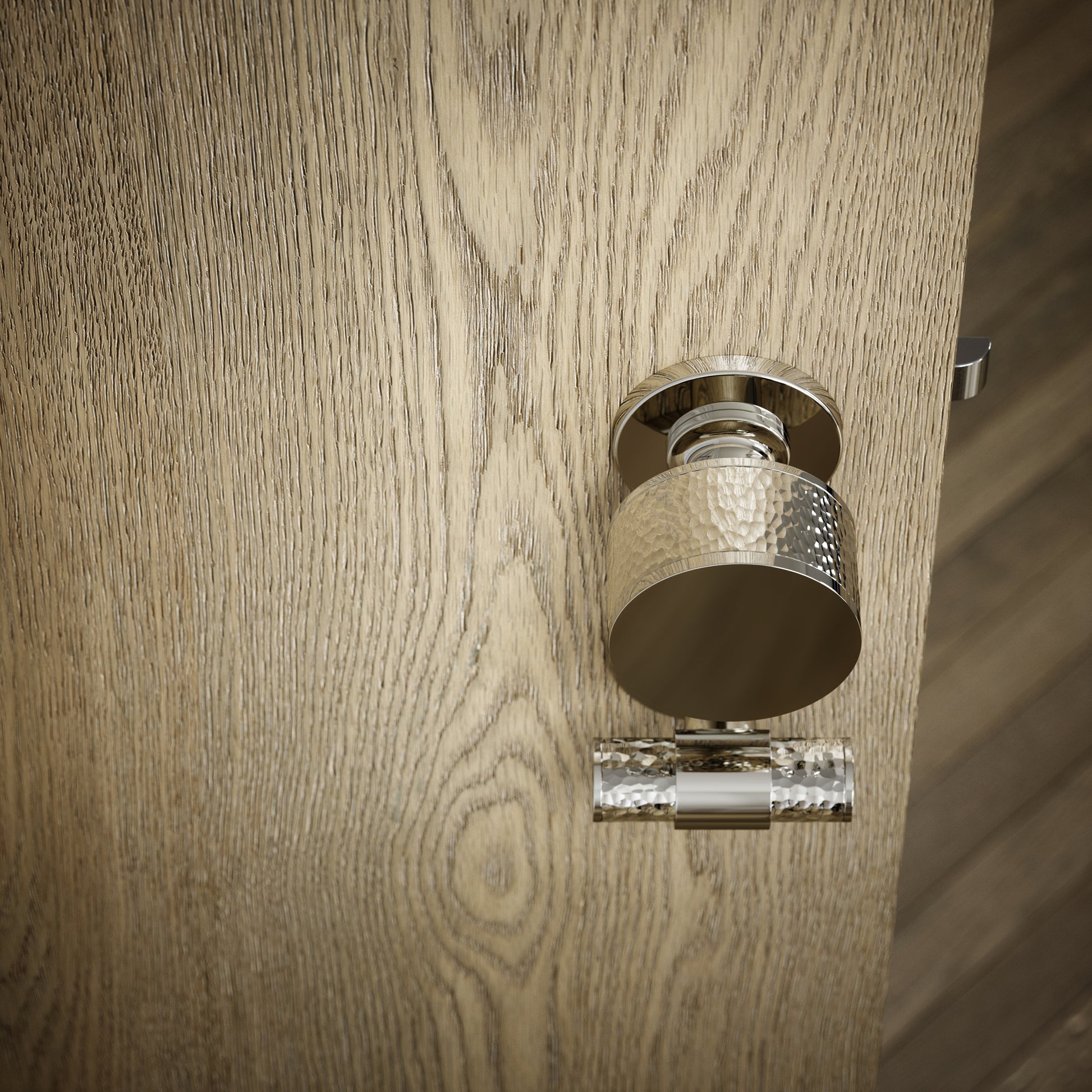 Grosvenor Polished Nickel Hammered Bathroom WC Knob & Round Thumbturn Set