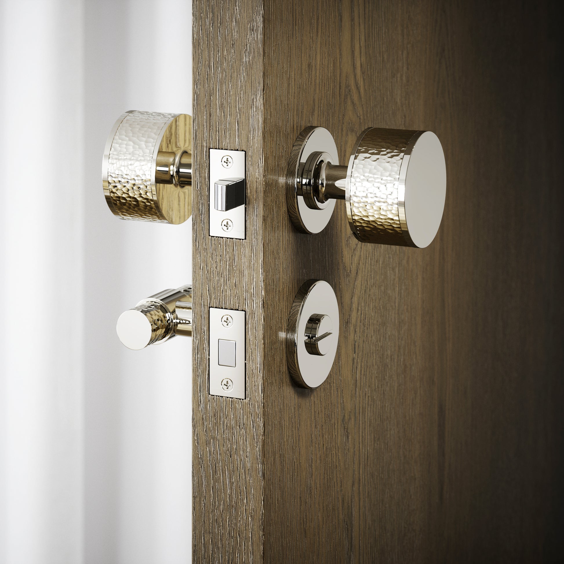 Grosvenor Polished Nickel Hammered Bathroom WC Knob & Round Thumbturn Set