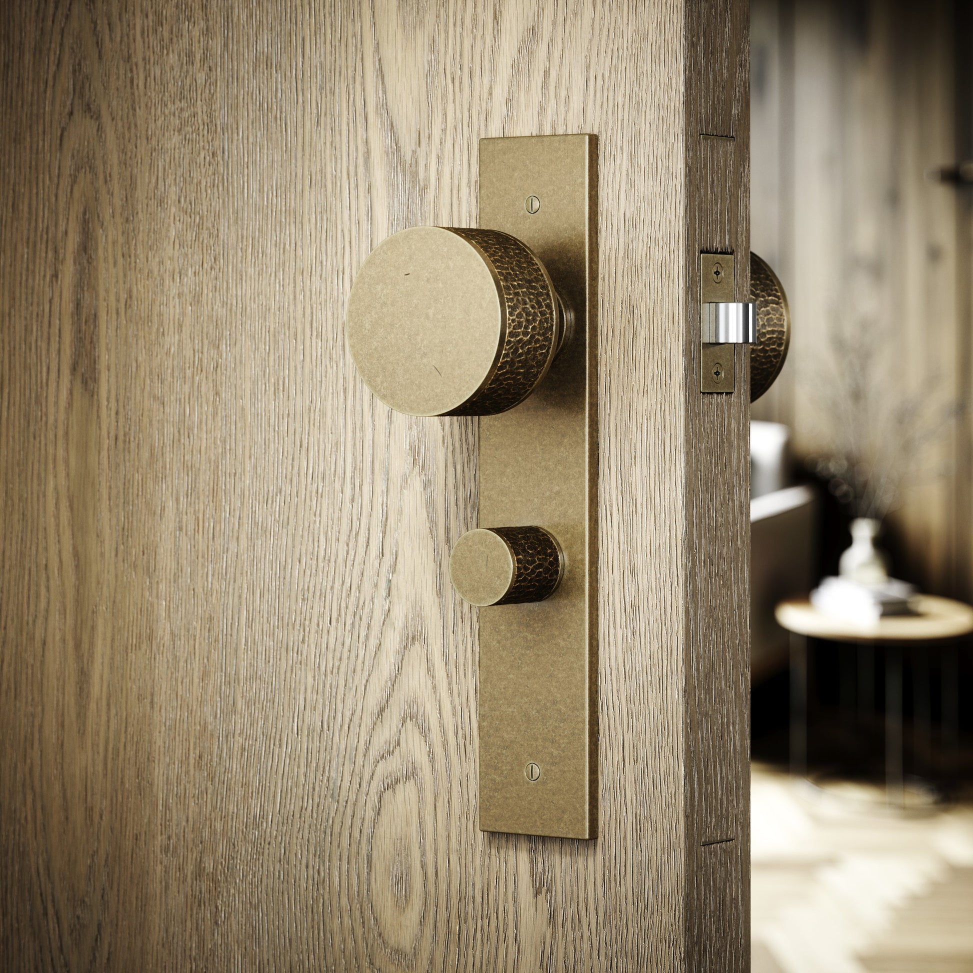 Grosvenor Aged Bronze Hammered Bathroom WC Knob & Plate Thumbturn Set