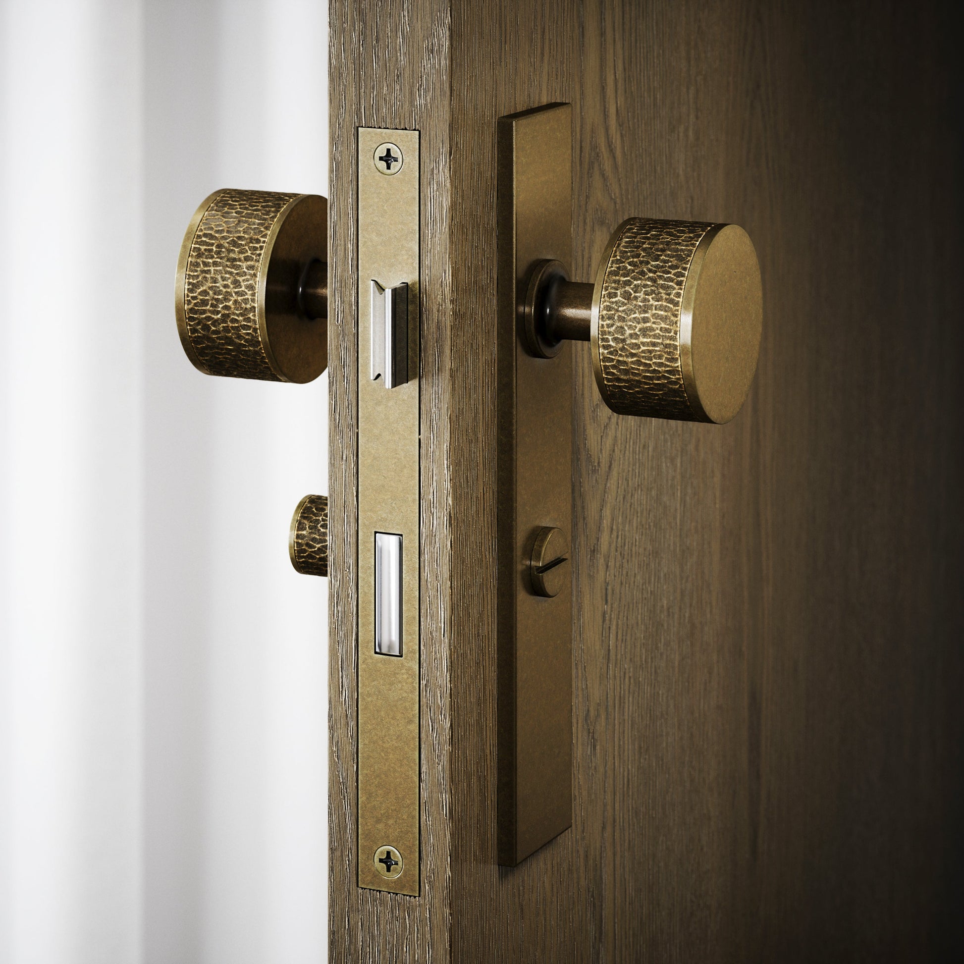 Grosvenor Aged Bronze Hammered Bathroom WC Knob & Plate Thumbturn Set