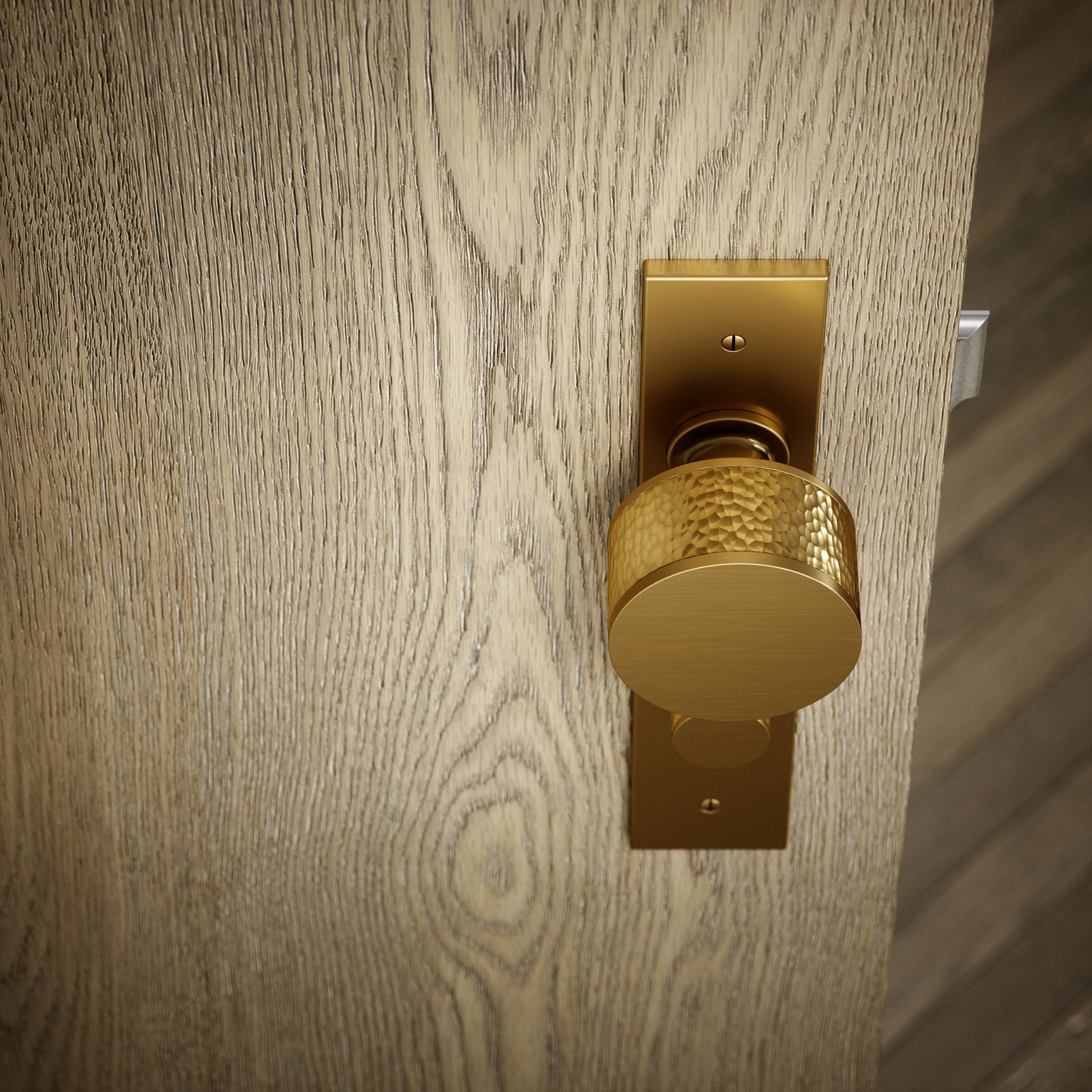 Grosvenor Brushed Gold Hammered Bathroom WC Knob & Plate Thumbturn Set