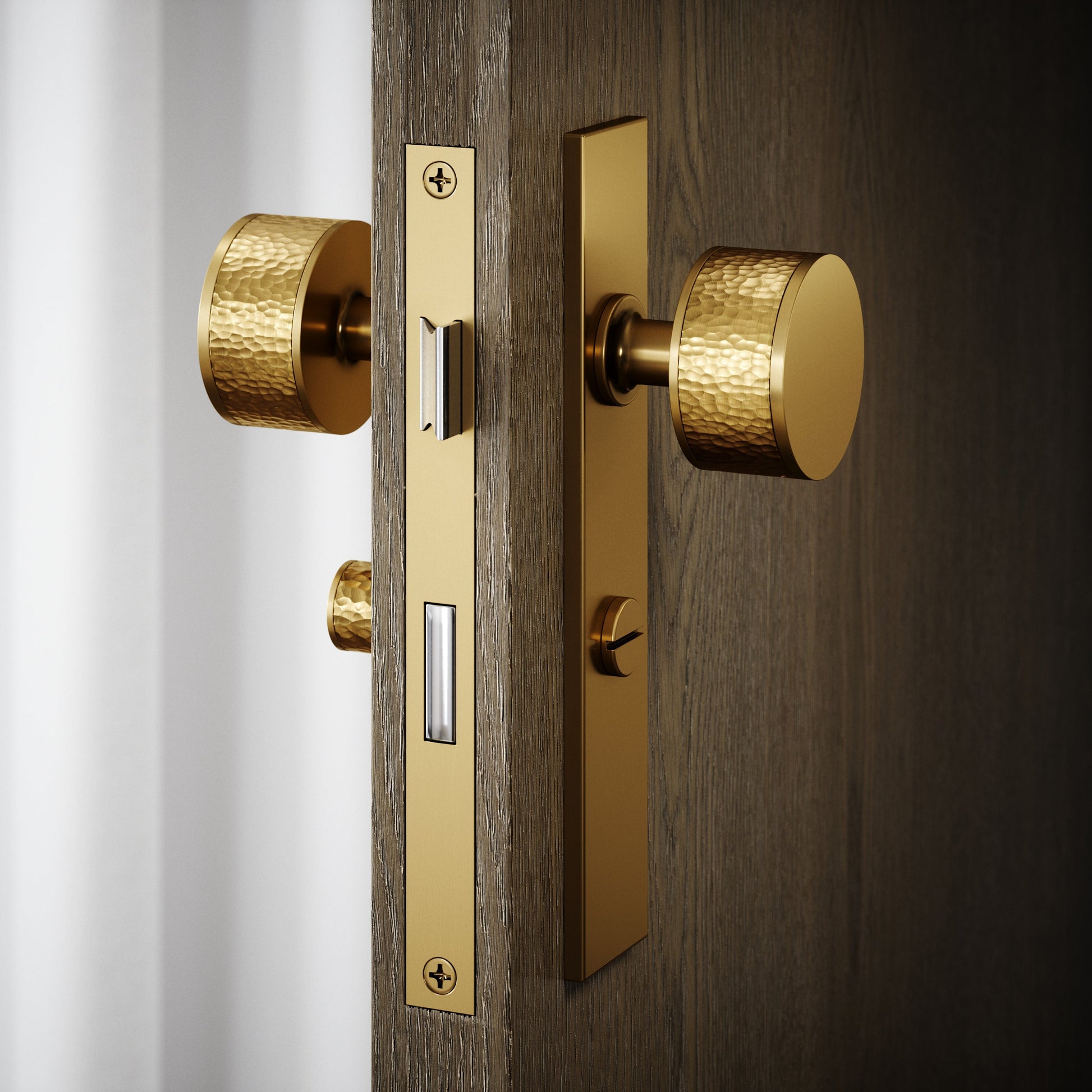 Grosvenor Brushed Gold Hammered Bathroom WC Knob & Plate Thumbturn Set