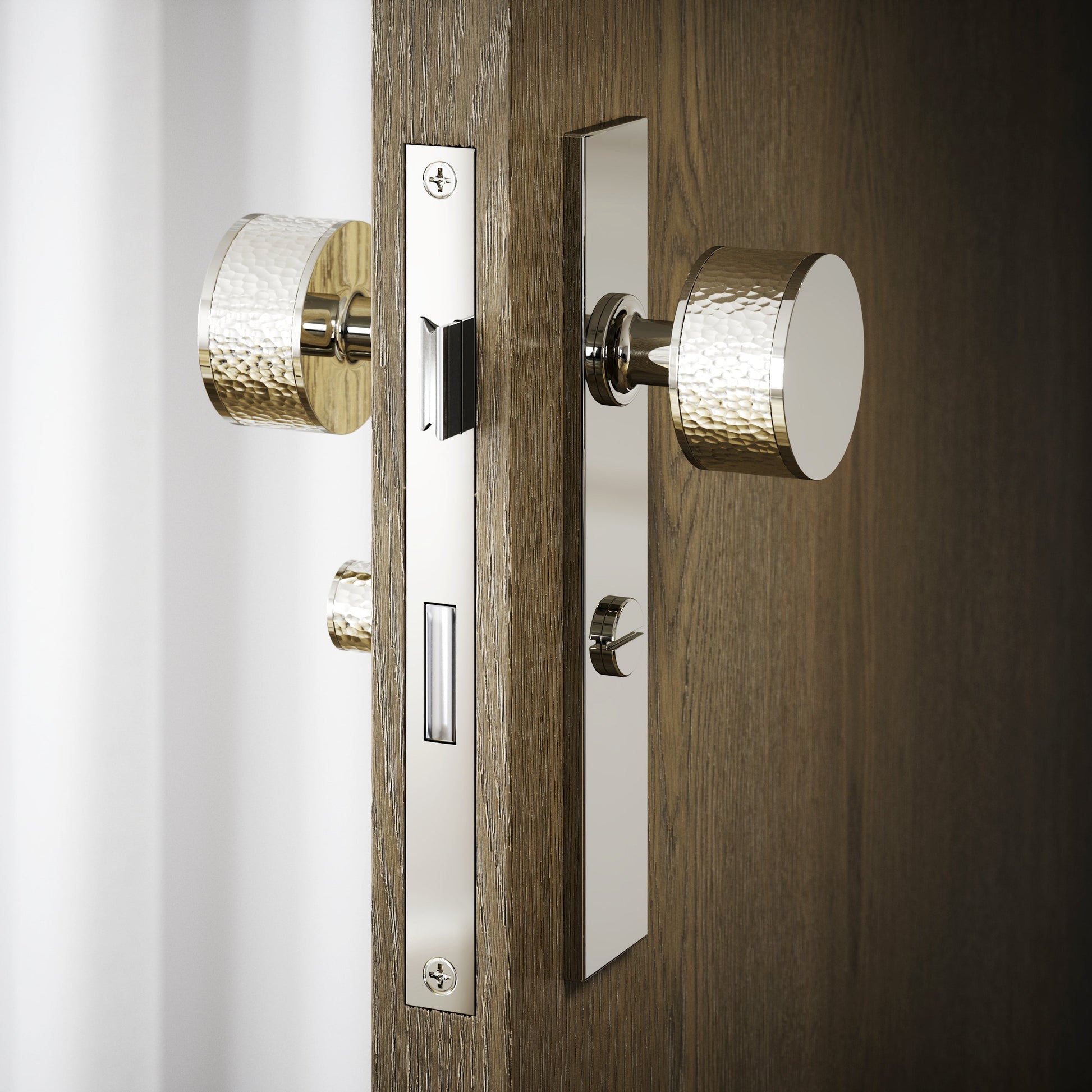 Grosvenor Polished Nickel Hammered Bathroom WC Knob & Plate Thumbturn Set