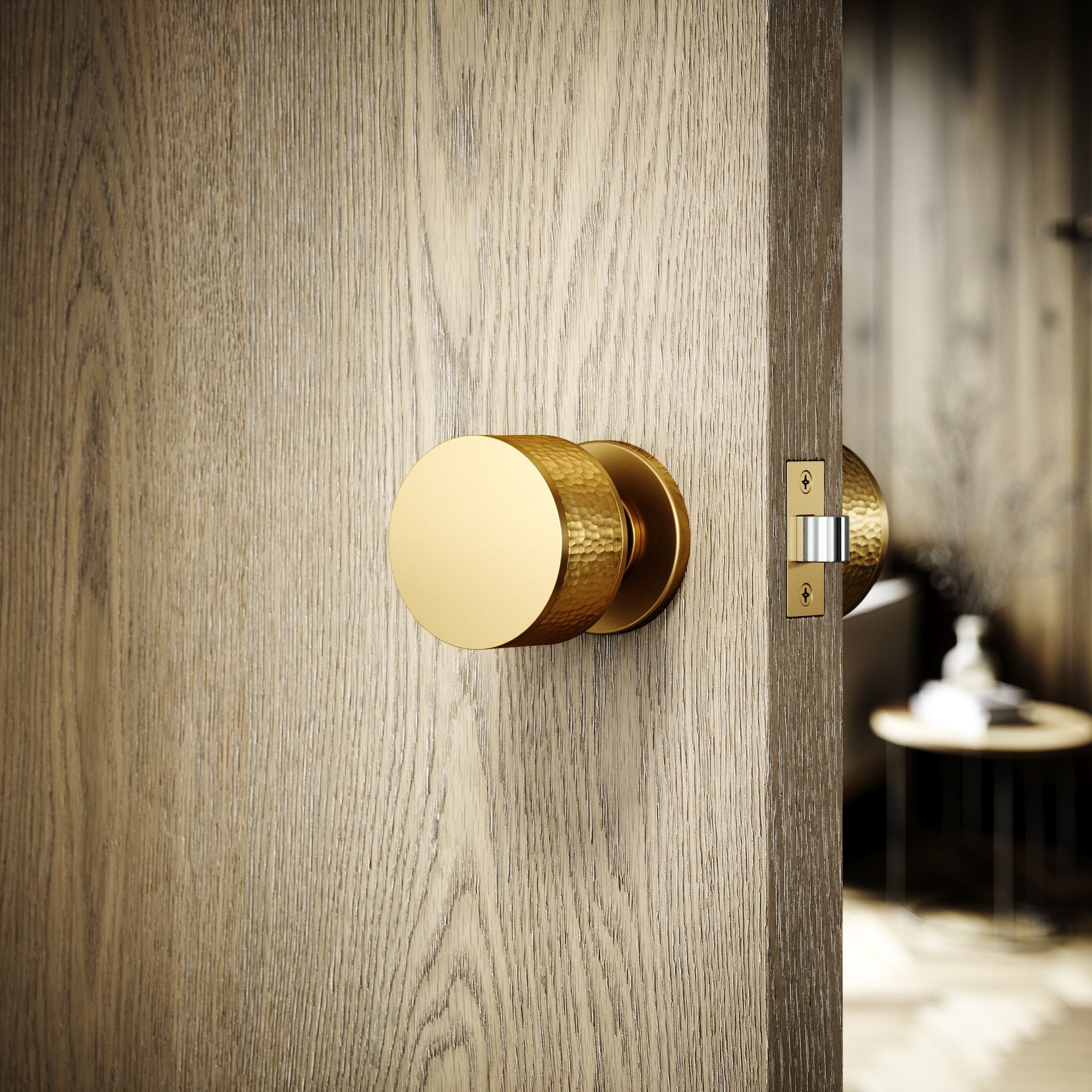 Grosvenor Brushed Gold Hammered Mortice Door Knobs
