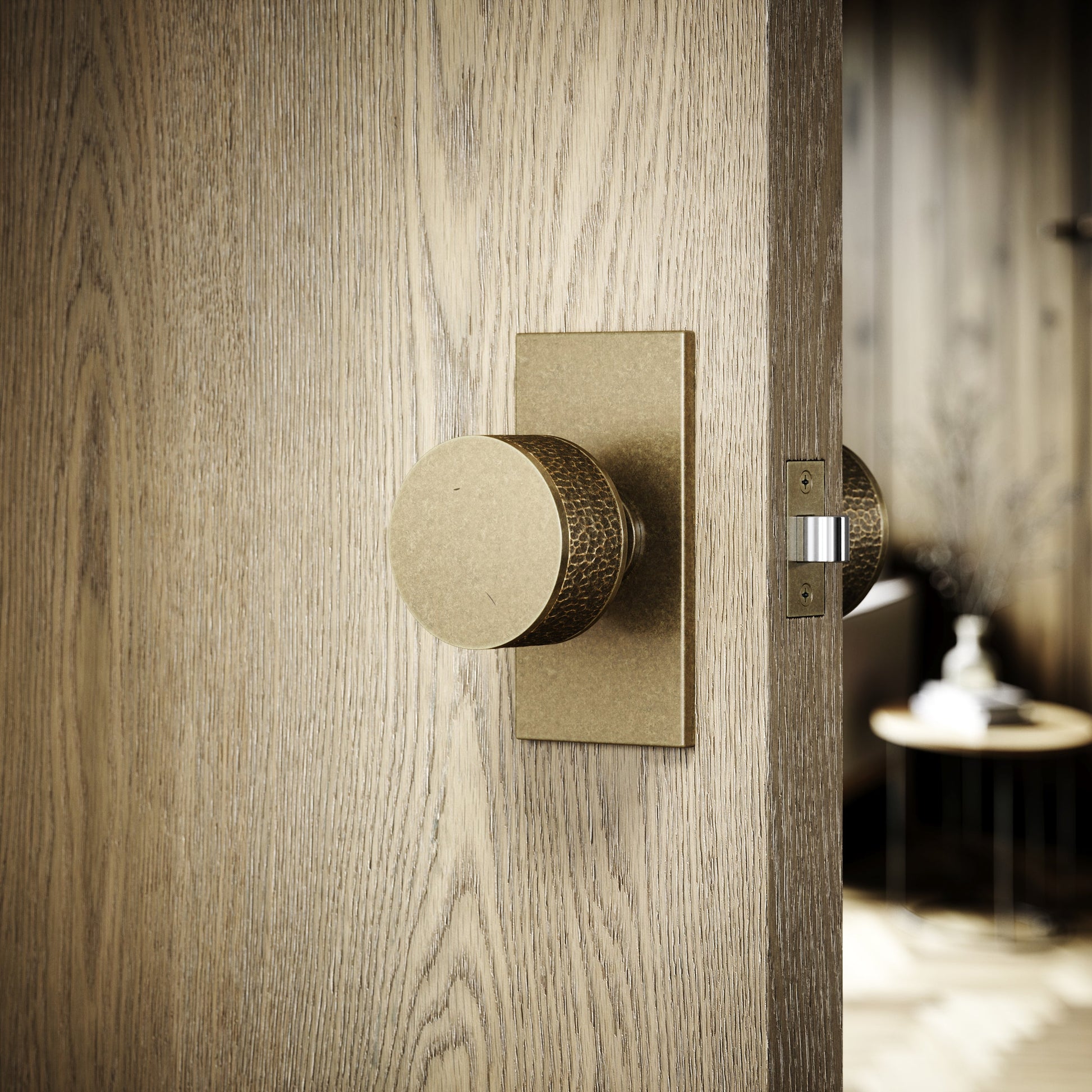 Grosvenor Plate Aged Bronze Hammered Mortice Door Knobs