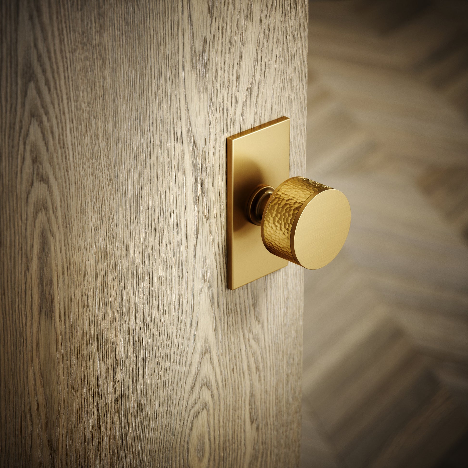 Grosvenor Plate Brushed Gold Hammered Mortice Door Knobs