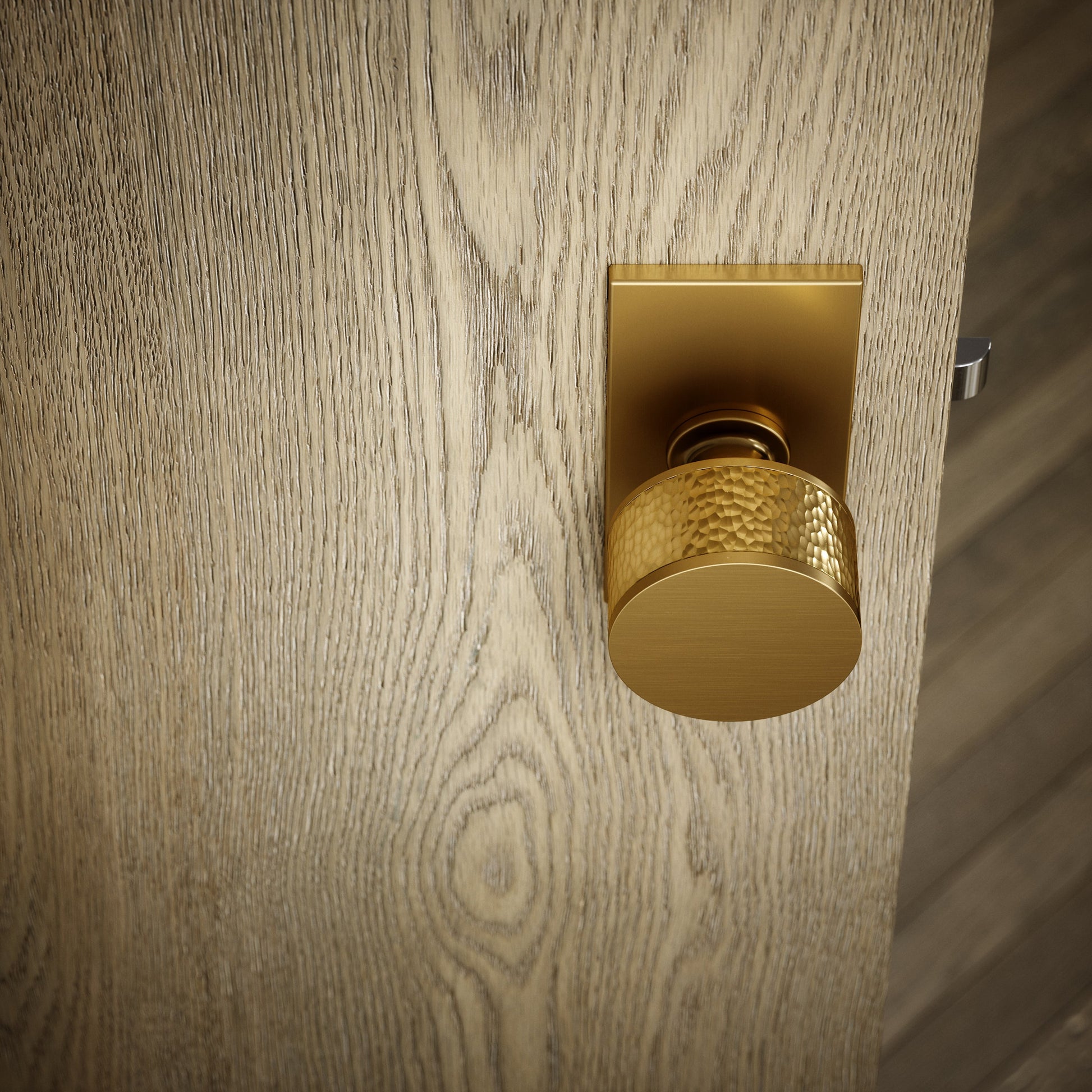 Grosvenor Plate Brushed Gold Hammered Mortice Door Knobs