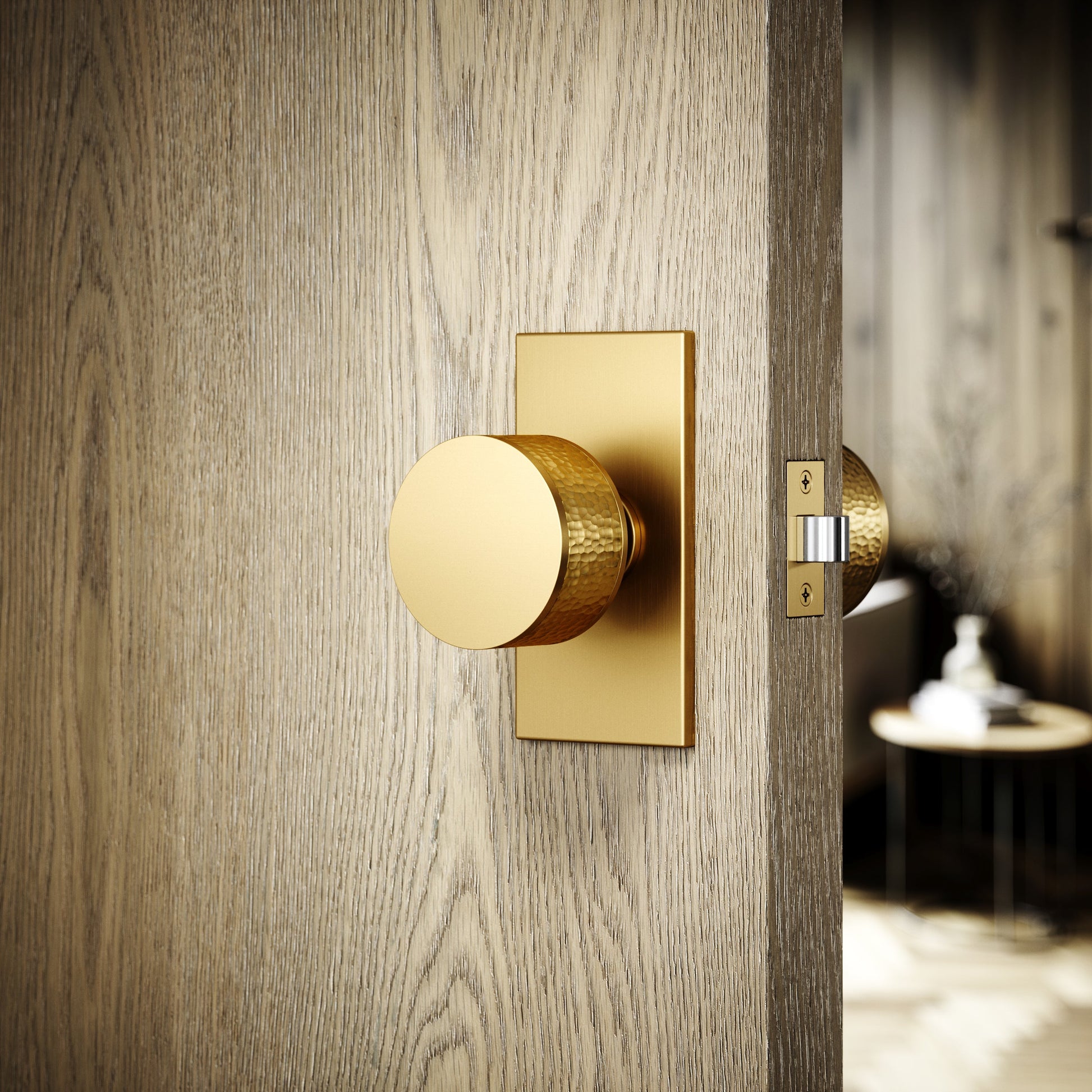 Grosvenor Plate Brushed Gold Hammered Mortice Door Knobs