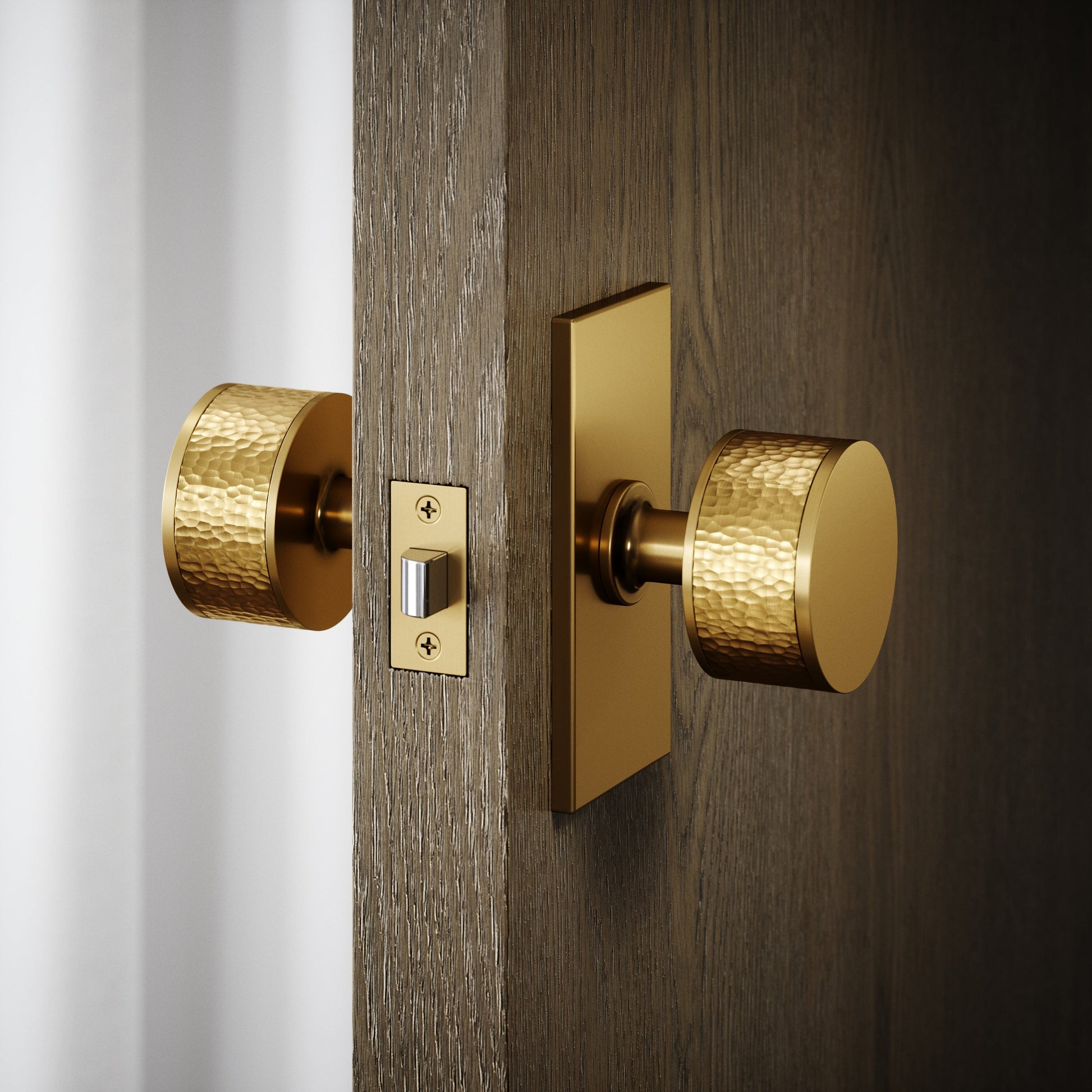 Grosvenor Plate Brushed Gold Hammered Mortice Door Knobs
