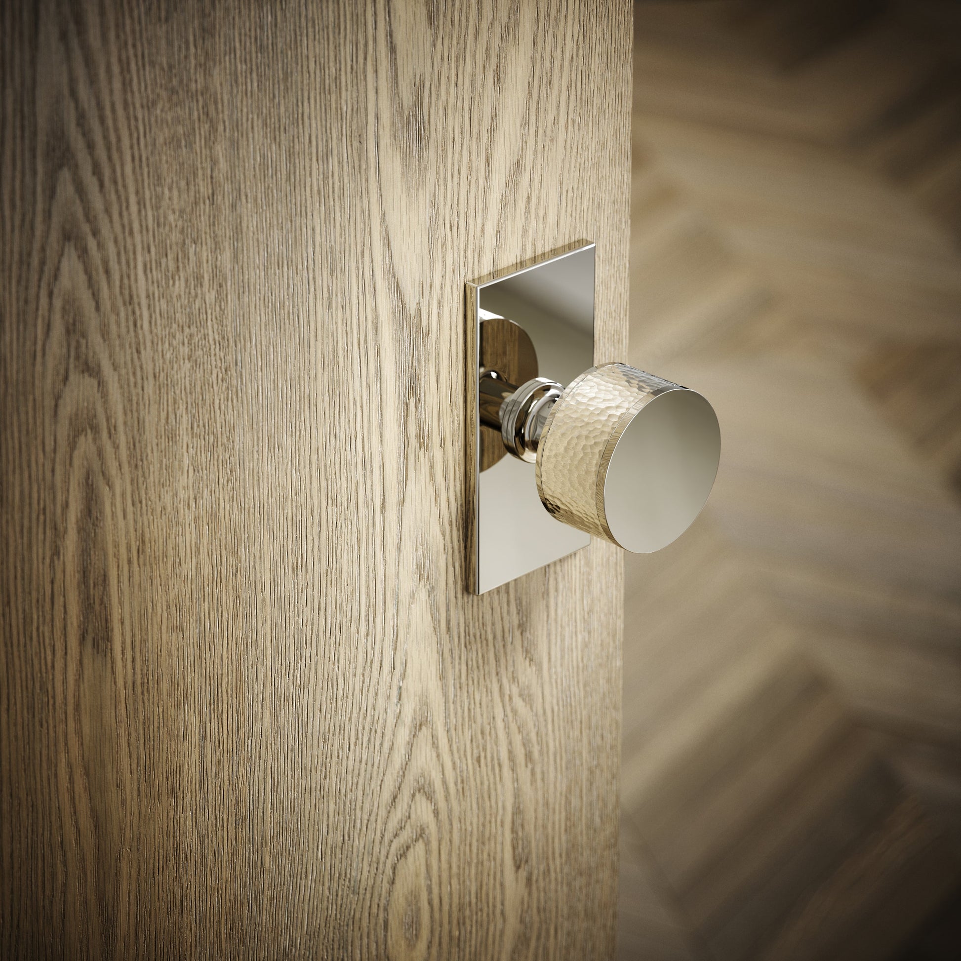 Grosvenor Plate Polished Nickel Hammered Mortice Door Knobs