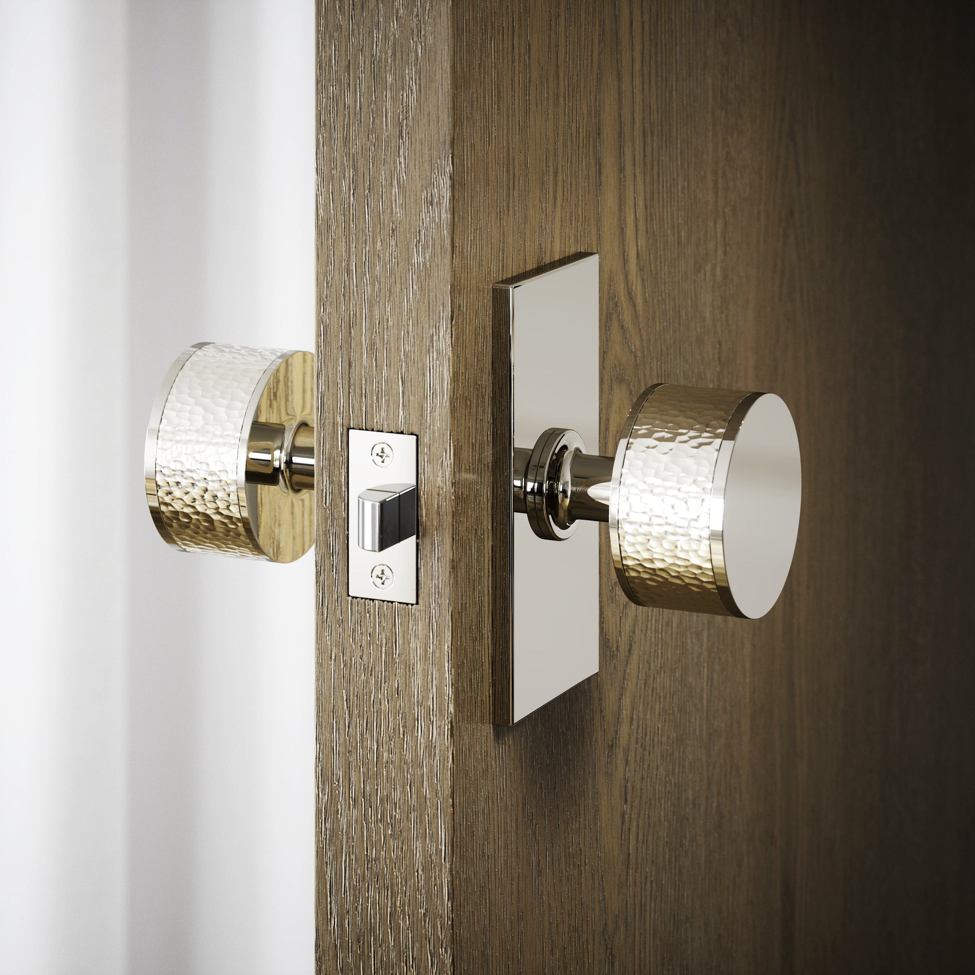 Grosvenor Plate Polished Nickel Hammered Mortice Door Knobs