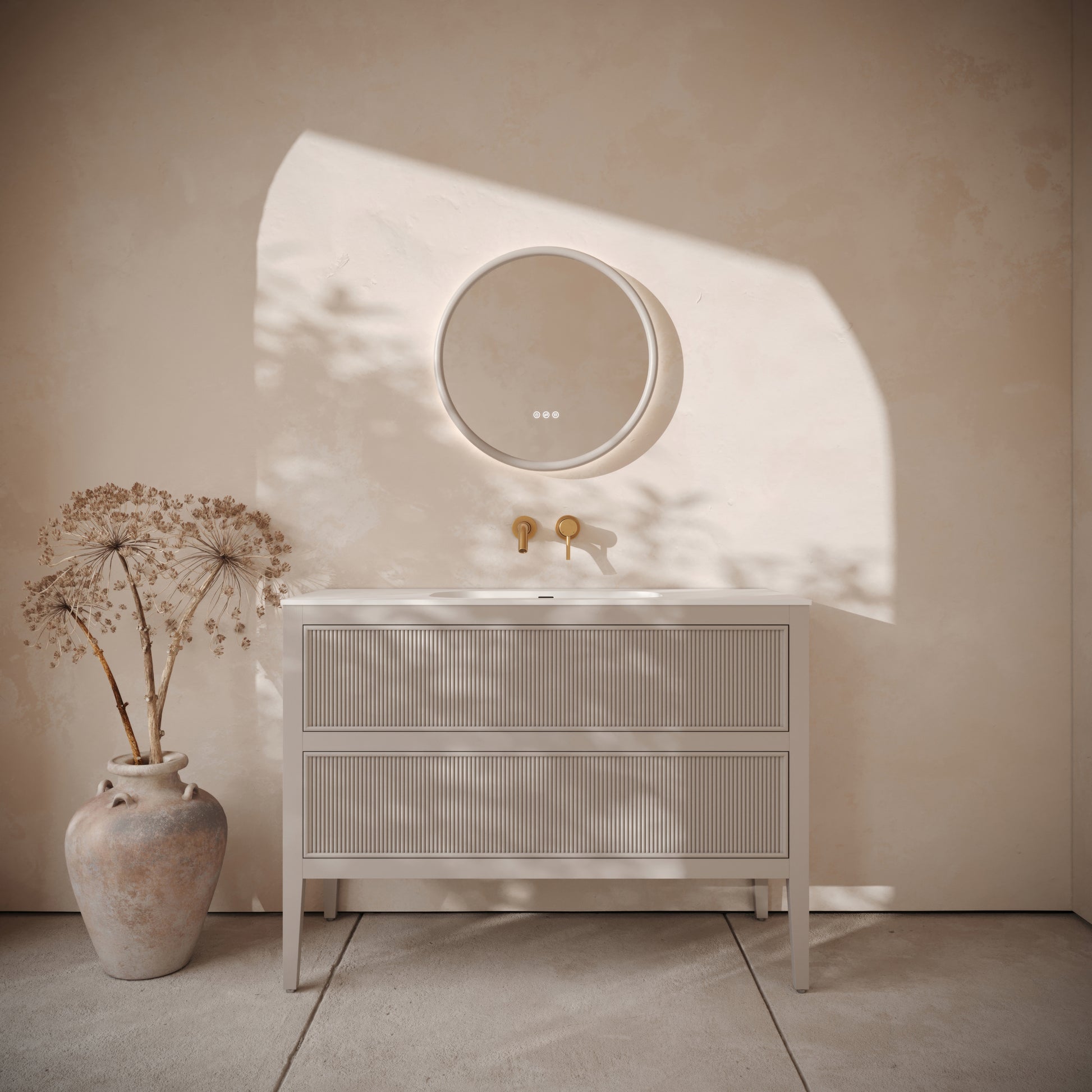 Hampton Velvet Beige Floorstanding Vanity Unit with Matte White Basin 1200mm