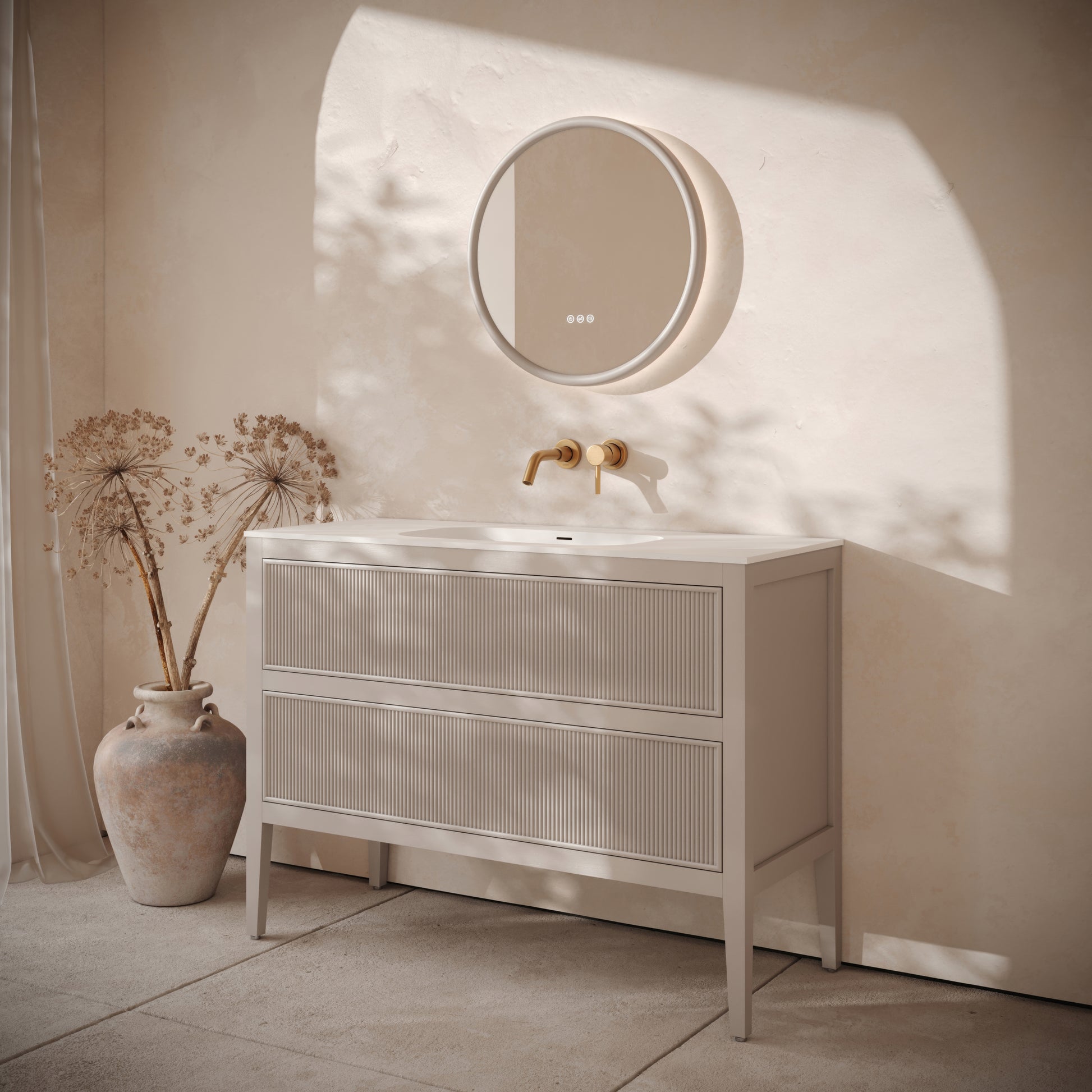 Hampton Velvet Beige Floorstanding Vanity Unit with Matte White Basin 1200mm