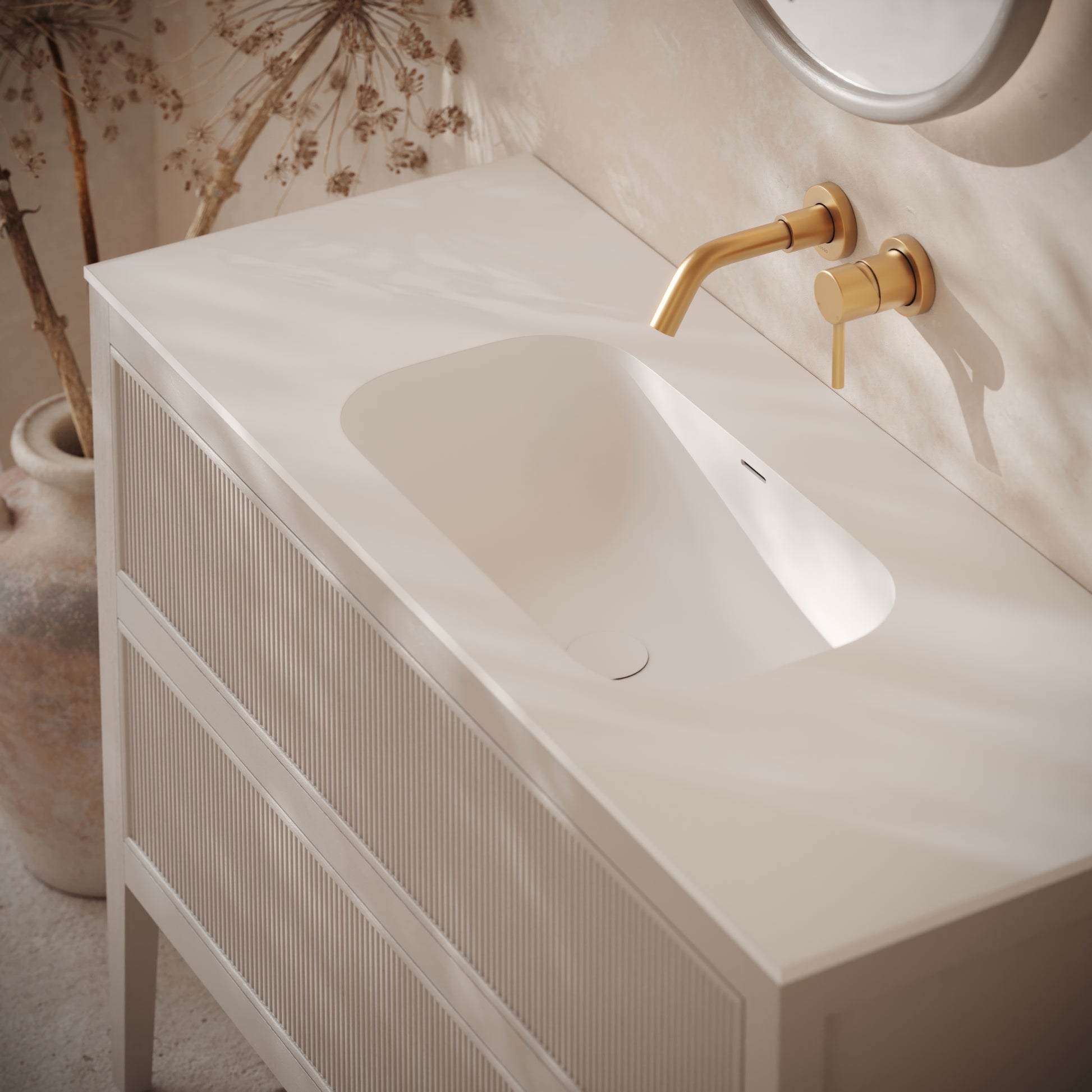 Hampton Velvet Beige Floorstanding Vanity Unit with Matte White Basin 1200mm