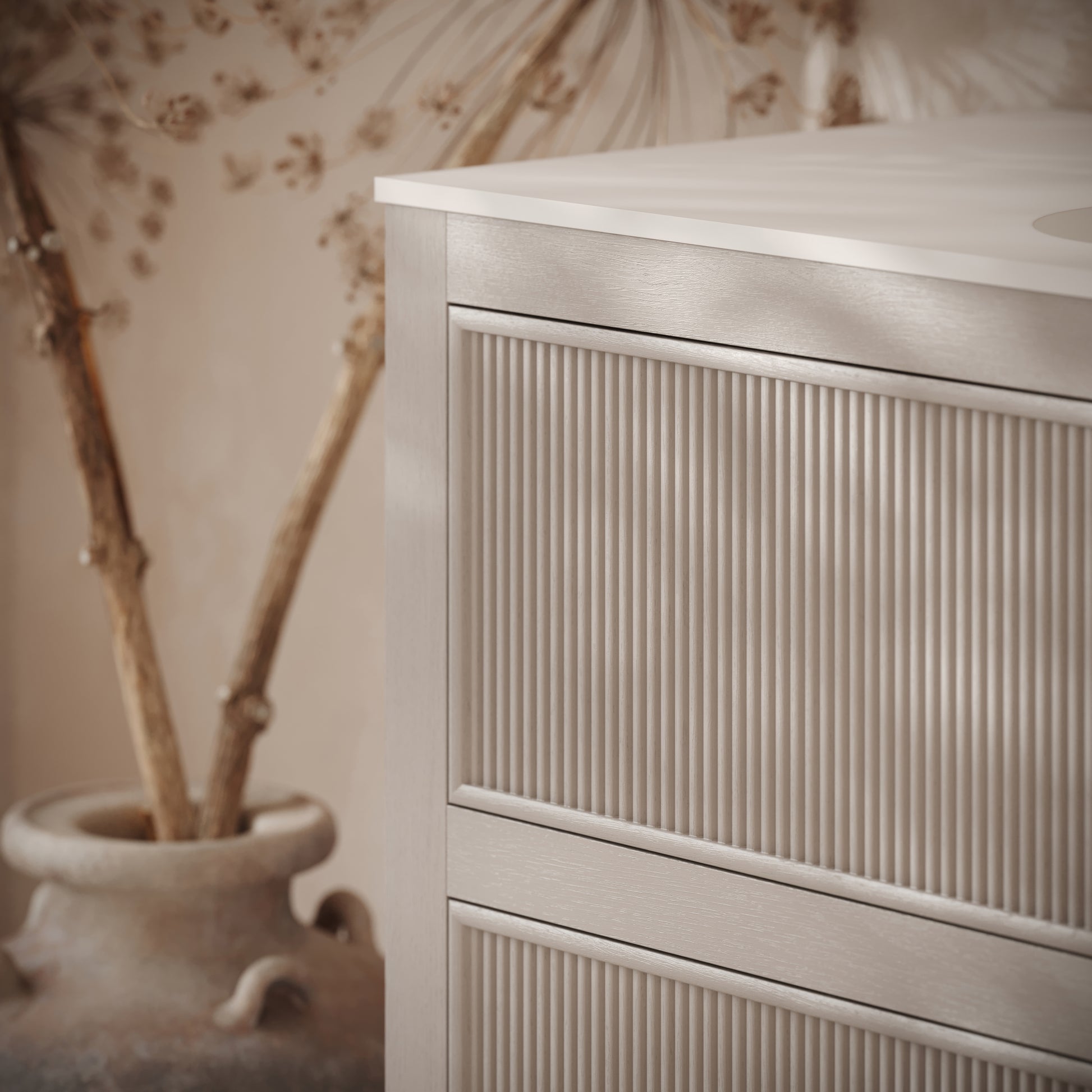 Hampton Velvet Beige Floorstanding Vanity Unit with Matte White Basin 1200mm