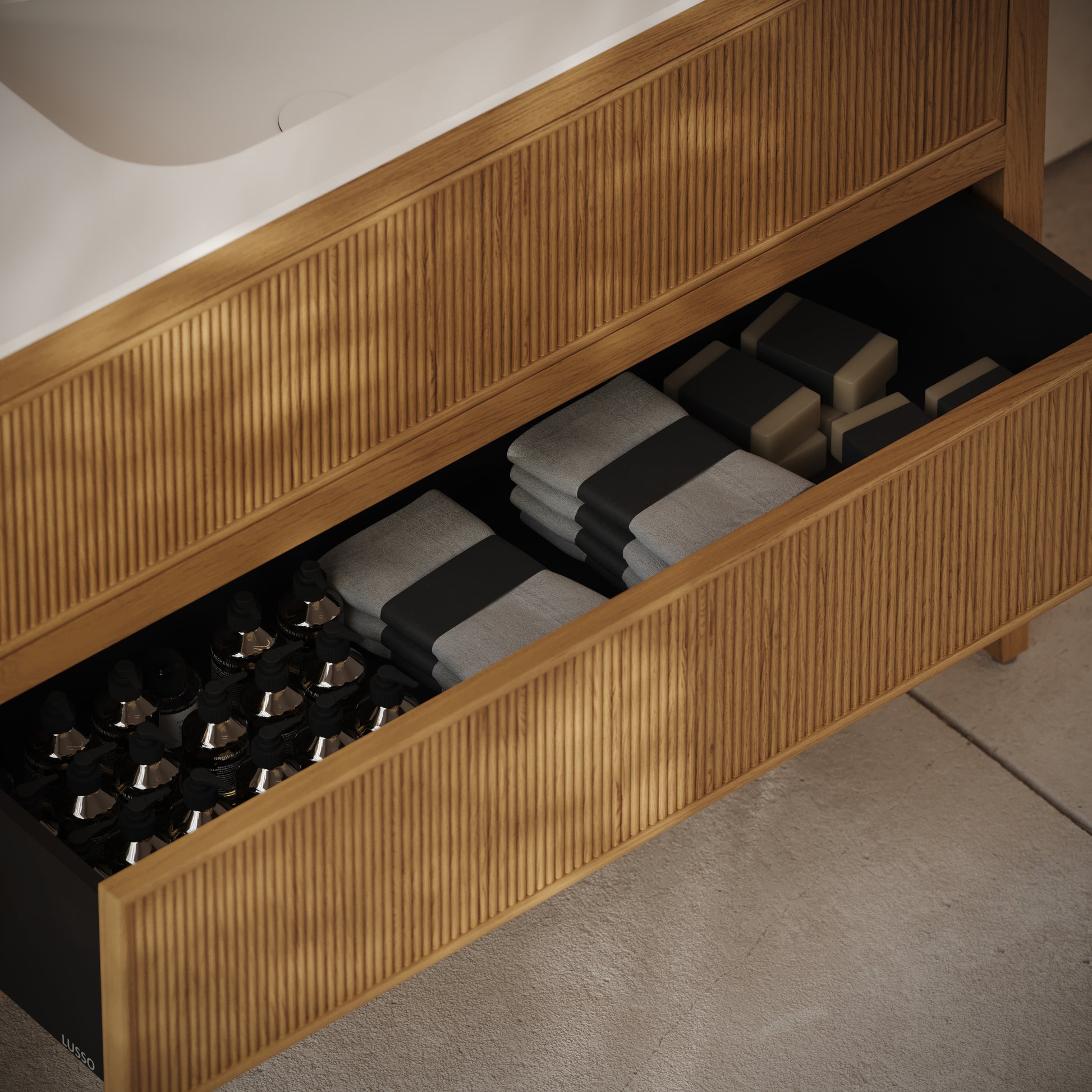 Hampton Natural Oak Floorstanding Vanity Unit with Matte White Basin 1200mm