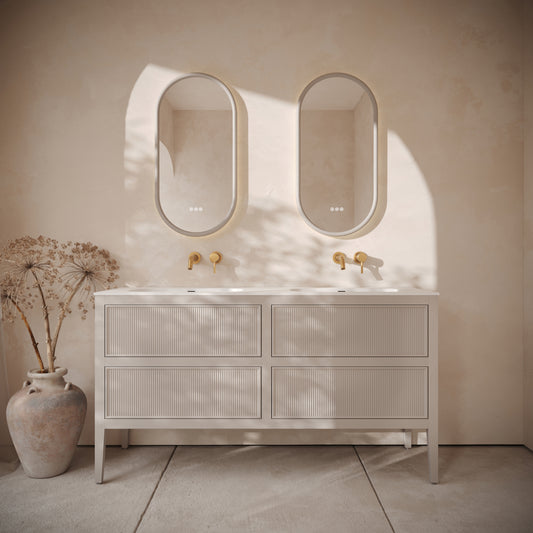 Hampton Velvet Beige Floorstanding Double Vanity Unit with Matte White Basin 1600mm