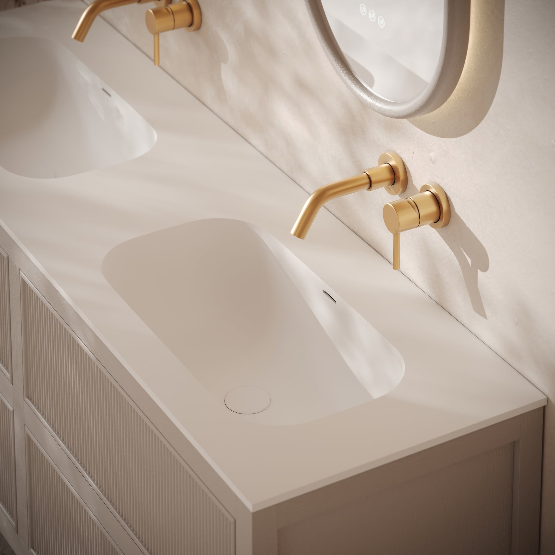 Hampton Velvet Beige Floorstanding Double Vanity Unit with Matte White Basin 1600mm