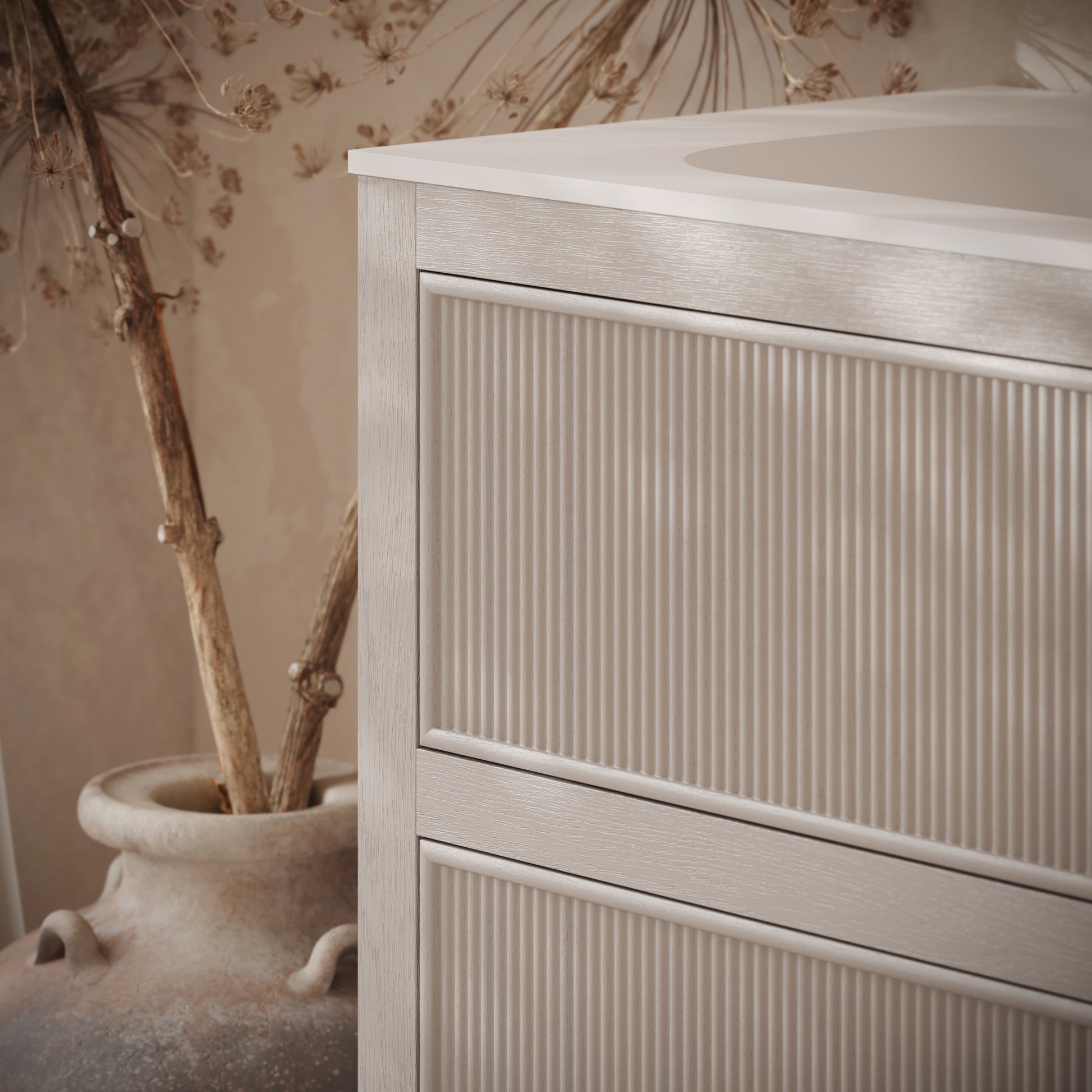 Hampton Velvet Beige Floorstanding Double Vanity Unit with Matte White Basin 1600mm