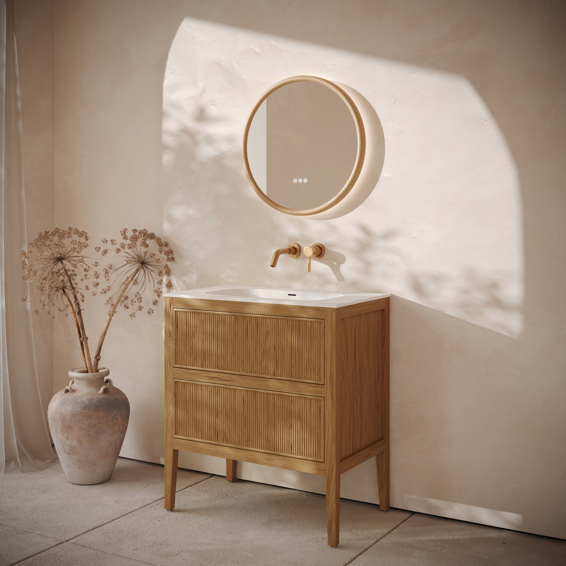 Hampton Natural Oak Floorstanding Vanity Unit with Matte White Basin 800mm